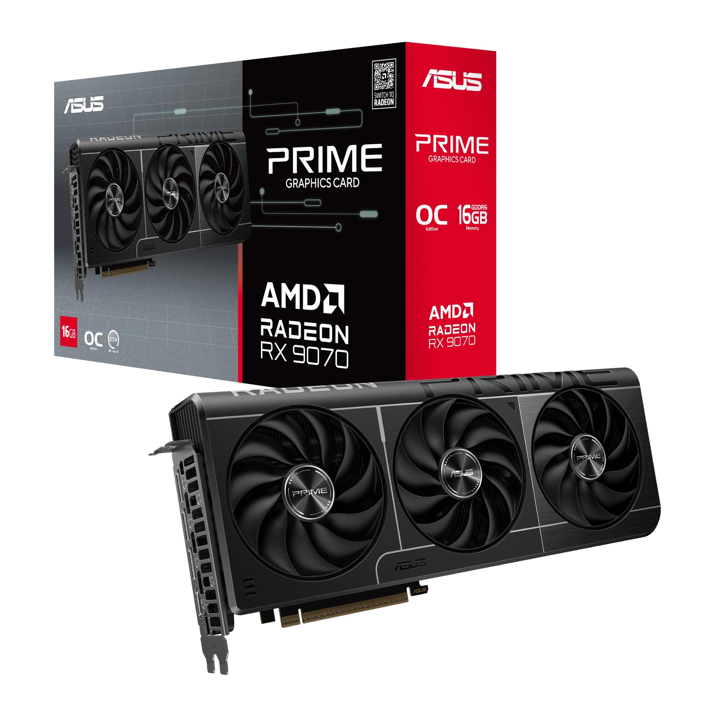 ASUS Prime Radeon™ RX 9070 OC Edition - Carte Graphique (PCIe 5.0, HDMI/DP 2.1, Conception à 2,5 Slots, Ventilateurs Axial-Tech, roulements à Billes Doubles, Double BIOS, GPU Guard)