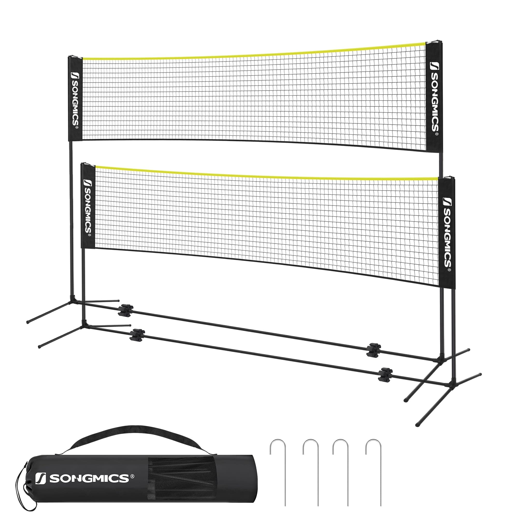 SONGMICS 300 cm/400 cm/500 cm Badmintonnetz, Volleyballnetz, höhenverstellbare Stangen, tragbares Set für Tennis, Beach-Volleyball, für Garten, Park, Outdoor