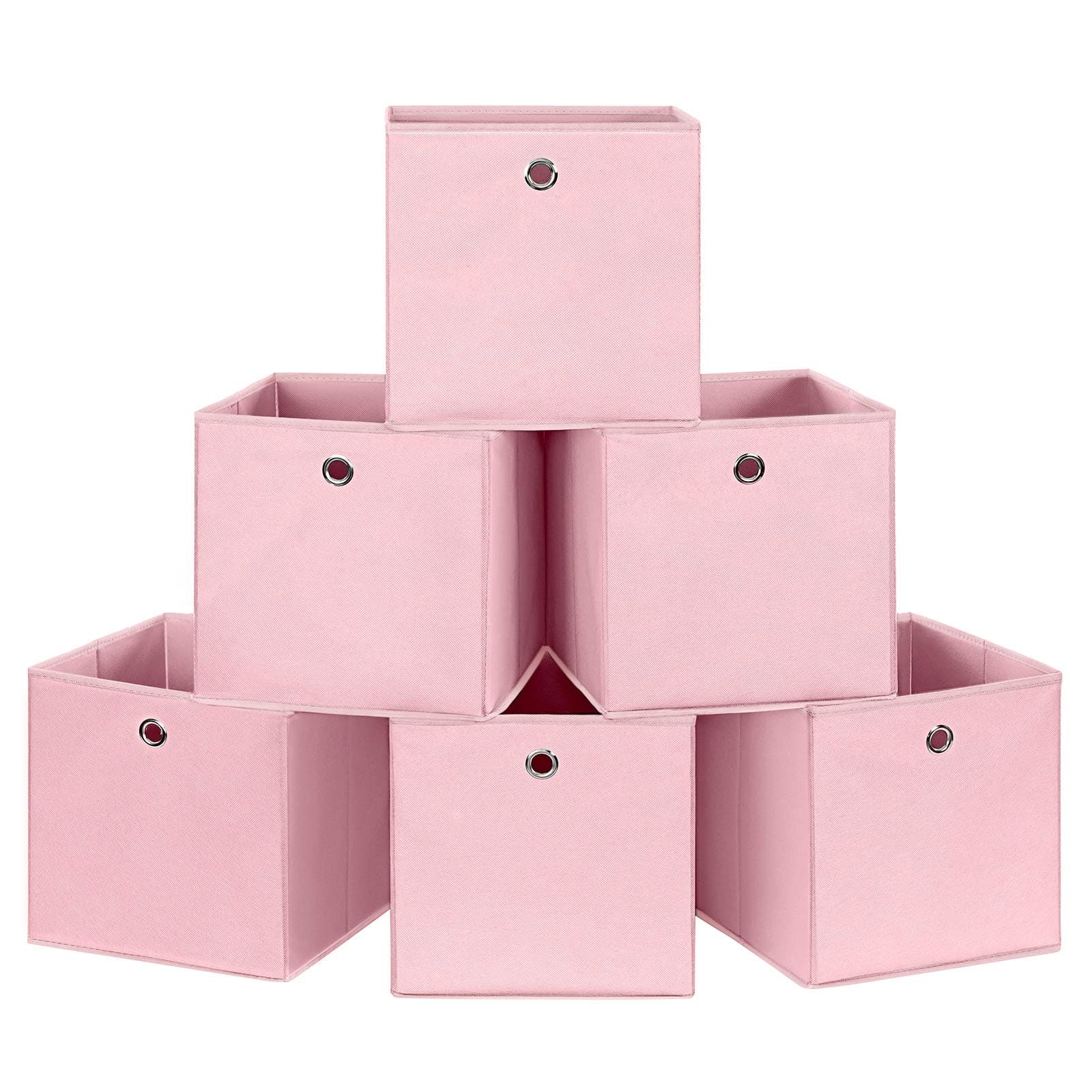 SONGMICS Aufbewahrungsboxen, 6er Set, Faltbare Stoffboxen, Faltboxen Aus Vliesstoff, Würfel, Aufbewahrungskörbe, Für Spielzeug Und Kleidung, Rosa RFB02PK-3