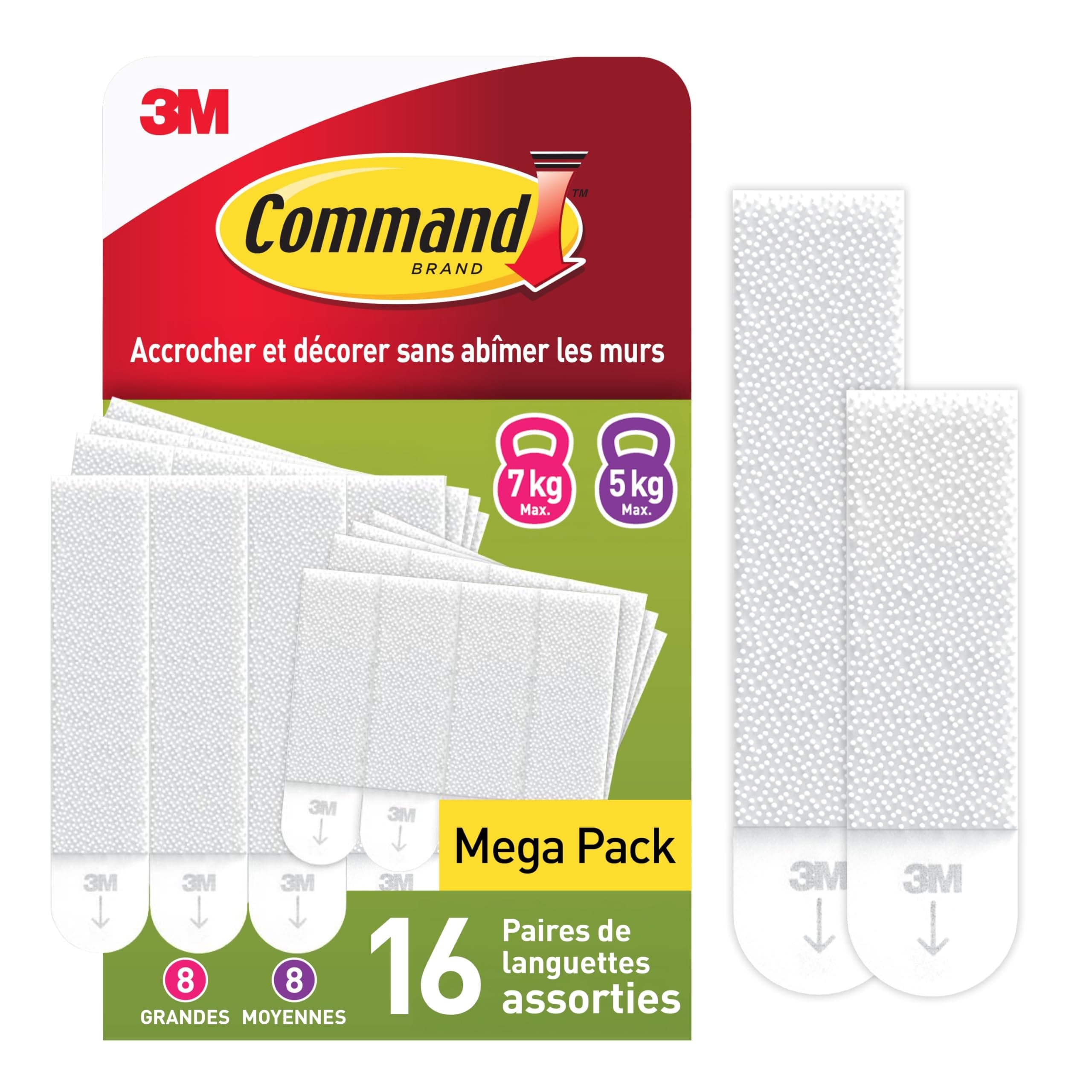 Command Languettes Accroches Tableaux Moyen et Grand Modèles, Blanc, 8 x 2 L + 8 X 2 M, 32 Languettes - Fixation sans Dommage