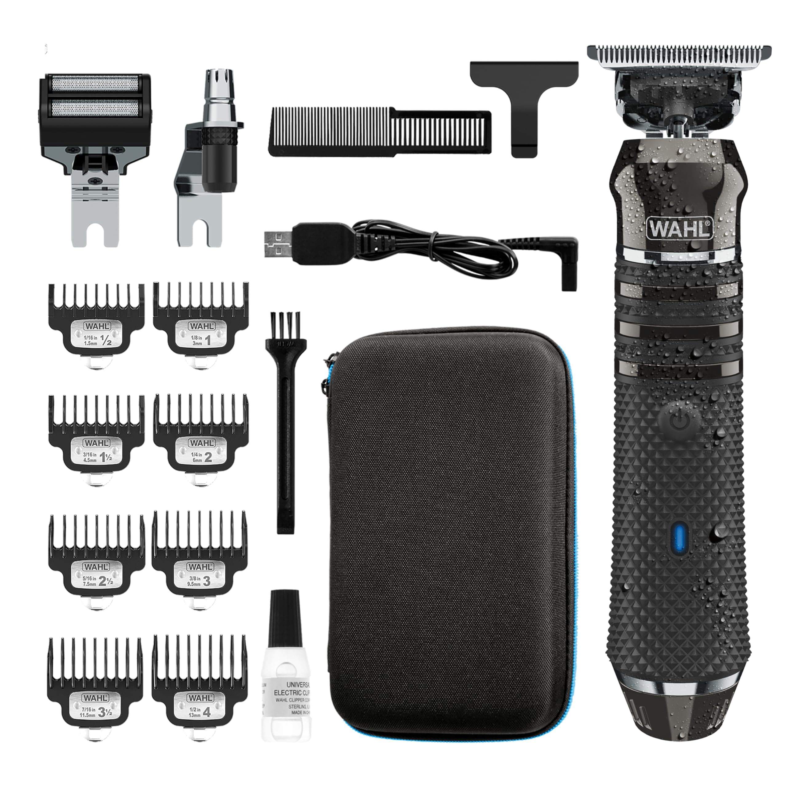 Wahl Pro Series High Visibilty Tondeuse, lame de coupe rapprochée, Lithium-Ion, tondeuse à barbe entièrement lavable, kit de toilettage, têtes interchangeables, sans fil, coupe près de la peau