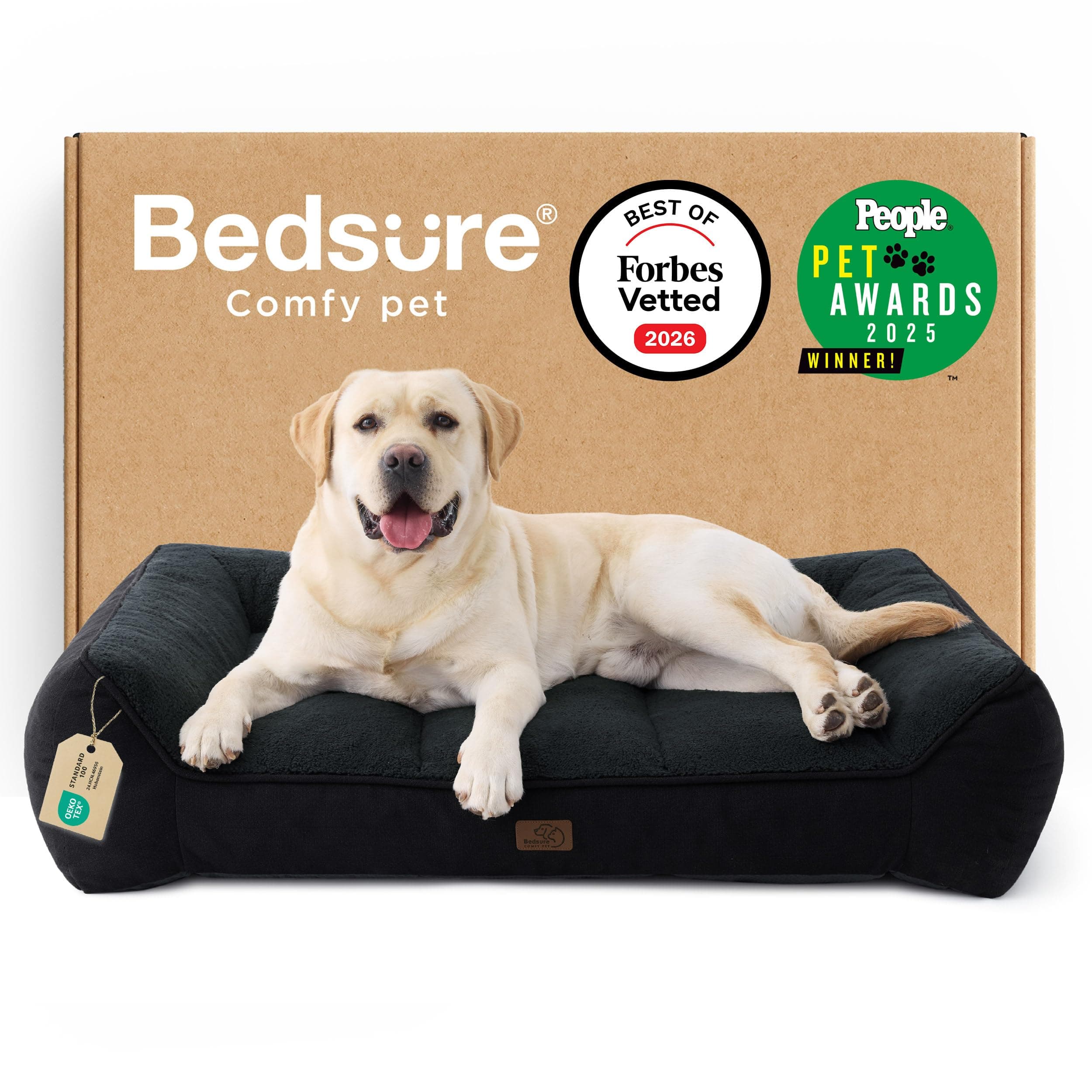 BEDSURE waschbares Hundebett Grosse Hunde - 114x81cm extra Dicke unterstützende Hundesofa mit wasserdichter Hülle, rutschfest Hundekorb große mit weichem plüsch Sherpa,schwarz