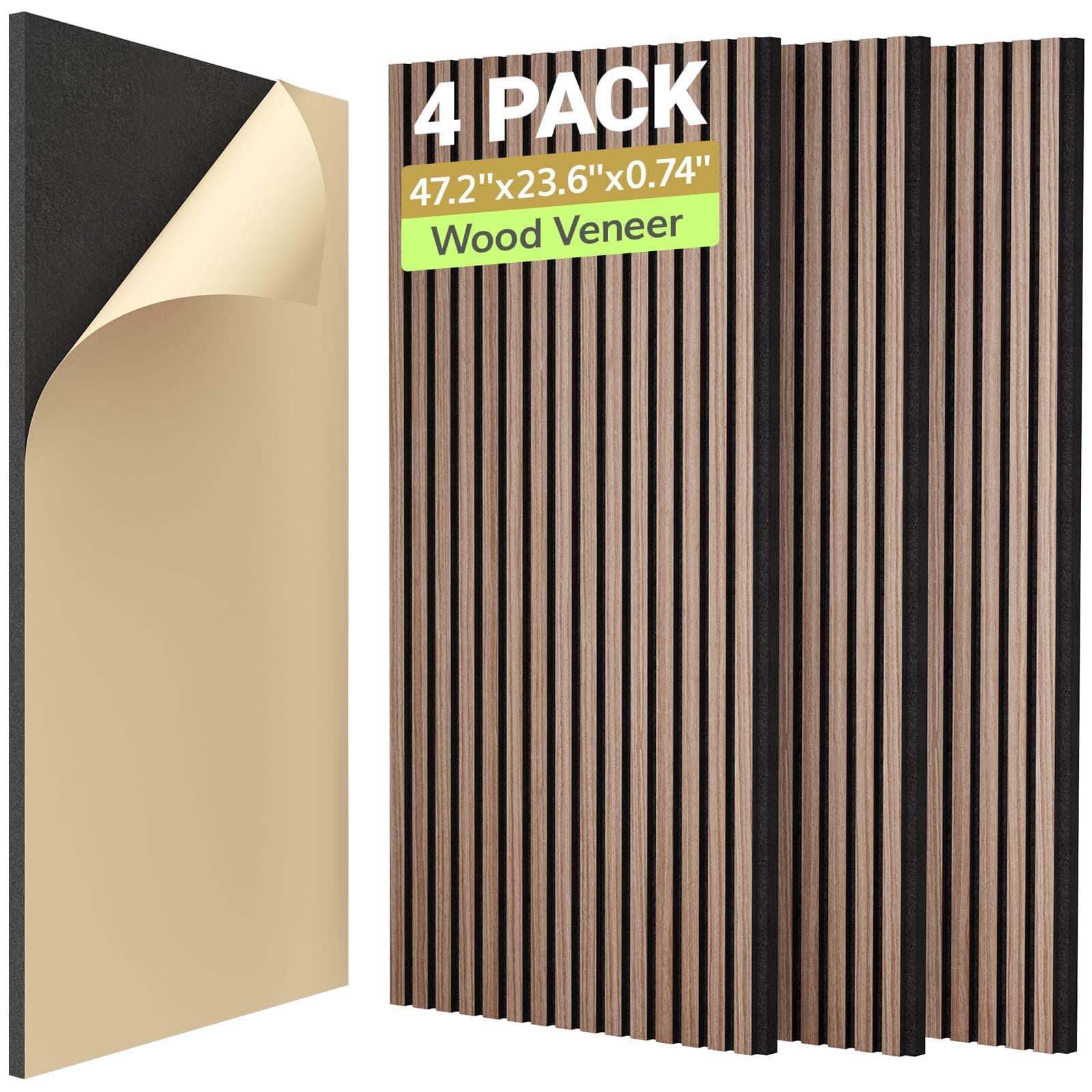 TONOR Paneles 3D Acusticos de Madera Autoadhesivo, Pack 4 Aislante Acustico Decorativo, 120x60x1,9 cm Insonorizacion Acustica Pared, Doble Capa Palilleria Insonorizar para Absorción de Eco, Brown