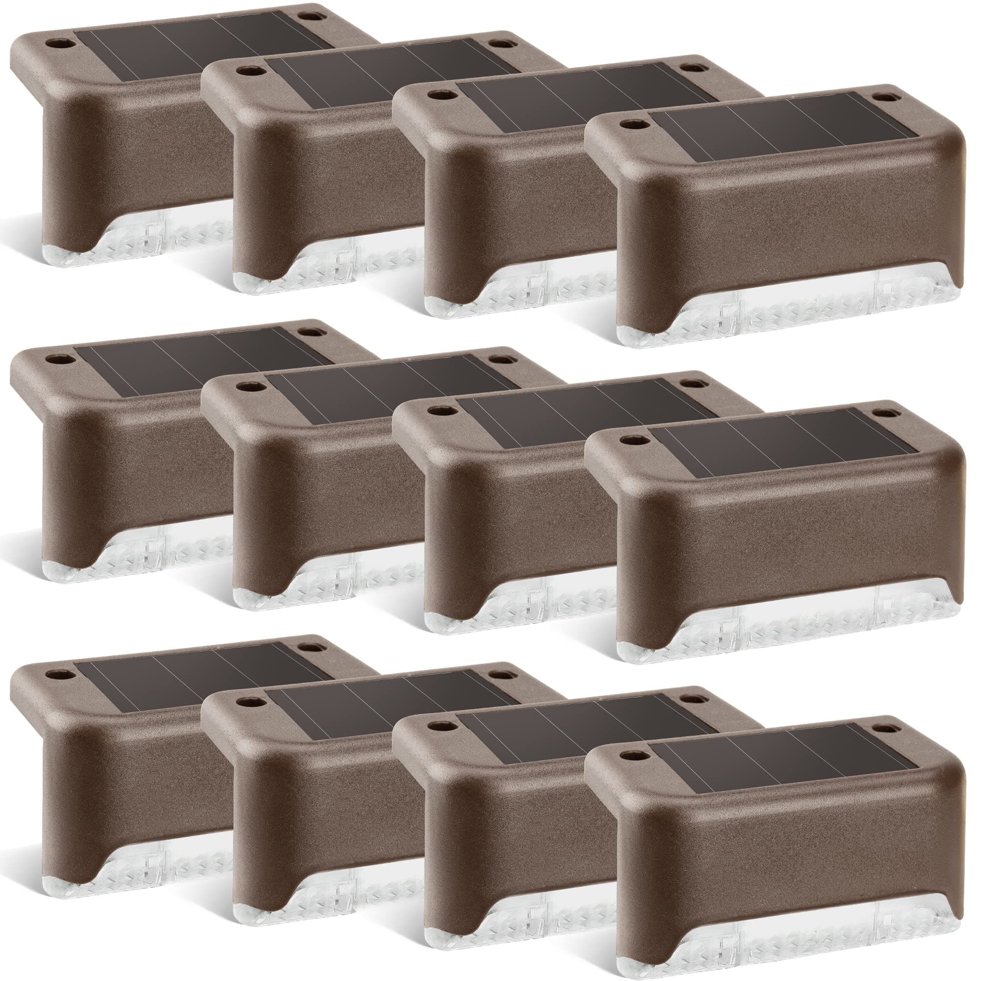 GIGALUMI 12 luces solares para cubierta, acabado de bronce, impermeable, lámpara solar LED para caminos al aire libre, patio, escaleras, escalones y vallas. (Blanco cálido)