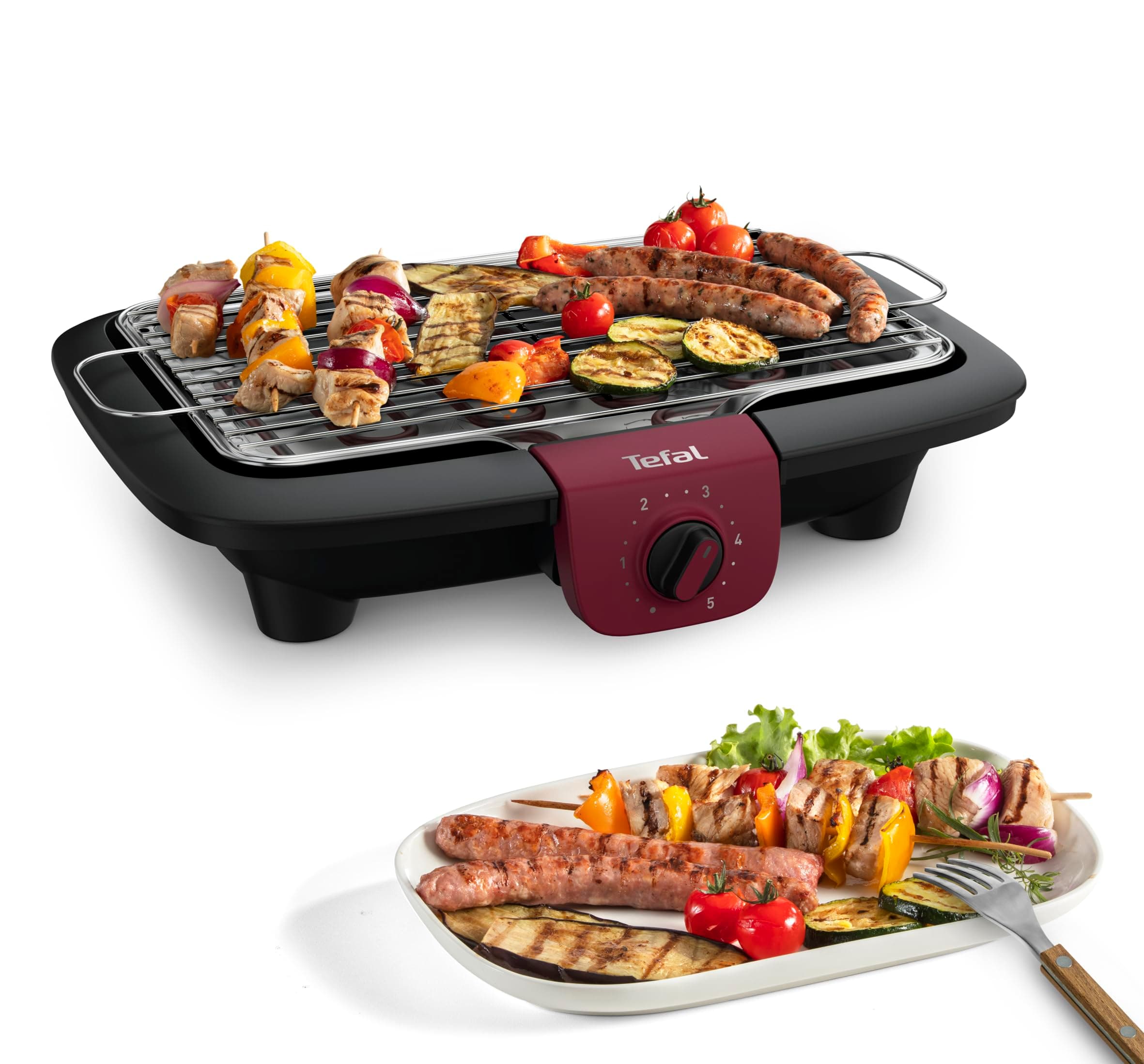 Tefal EasyGrill Adjust Barbecue Électrique, 2300W, Grille Inox, Large surface de cuisson, Fumée Réduite, Température Réglable, Lave-Vaisselle, BG90E514