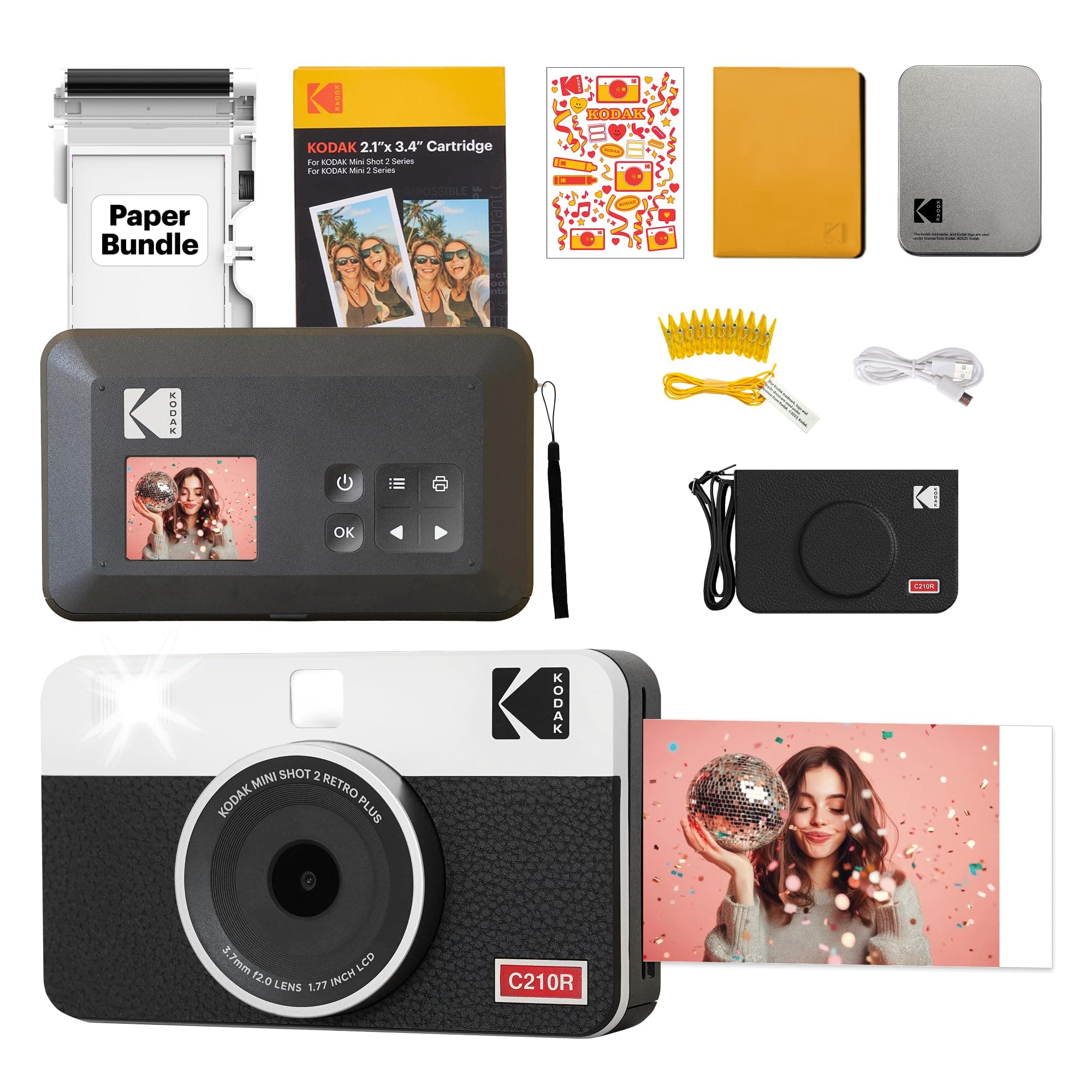 KODAK Mini Shot 2 Retro Appareil Photo Instantané Numérique & Imprimante Photo 2-en-1 5,3 x 8,6 cm, 38 Feuilles, Caméra Portable avec Impression, Bluetooth pour iOS & Android, Sublimation 4PASS, Blanc