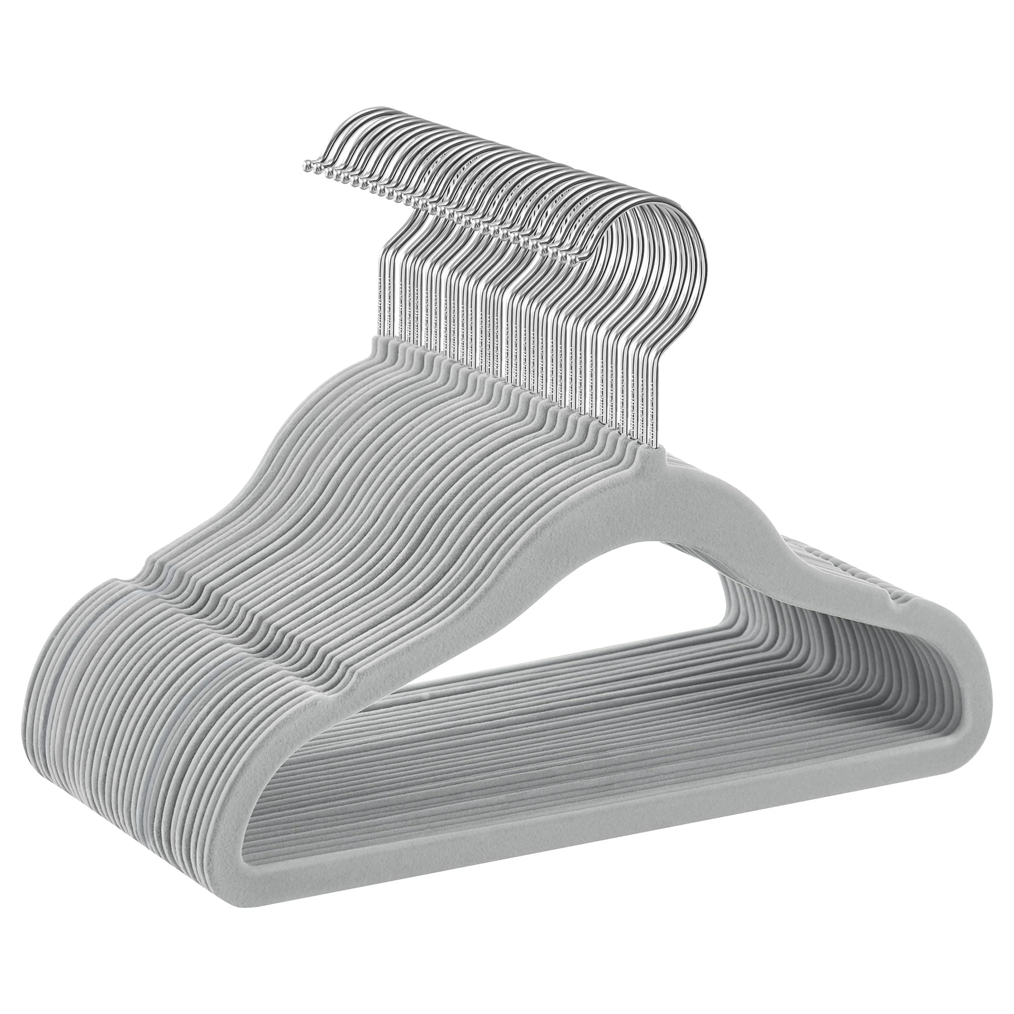 SONGMICS Kinderkleiderbügel, 30er Set Kleiderbügel Kinder, Baby-Kleiderbügel, Bügel Samt, 360° drehbarer Haken in Silber, platzsparend, rutschfest, für Kleiderschrank, Taubengrau CRF027G30
