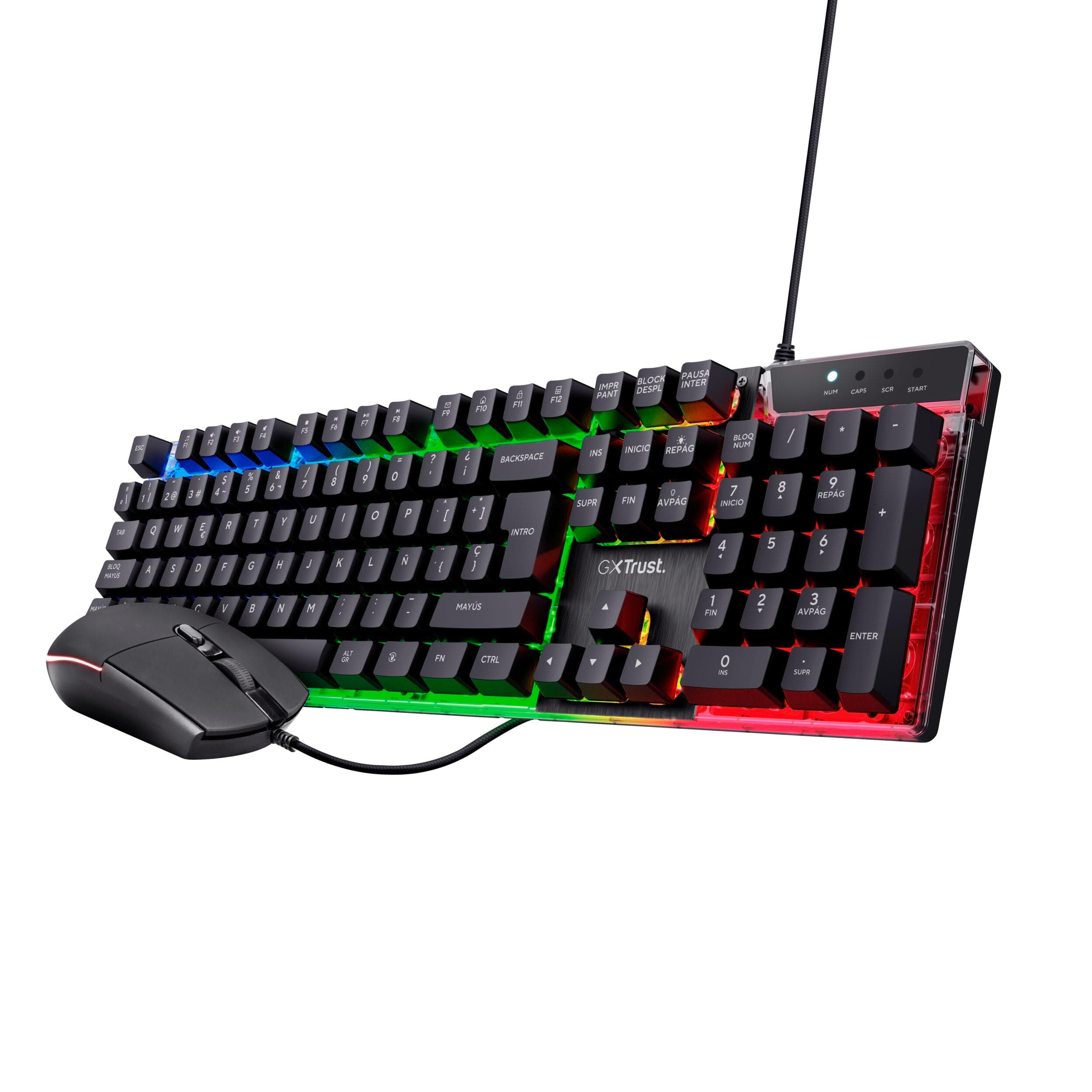 GXTrust 838 Azor Teclado Gaming y Ratón con Cable QWERTY Español, Iluminación LED, 800-3000 dpi, Anti-Ghosting, Pack Gamer para Juegos Windows Mac PC Ordenador Portátil - Negro