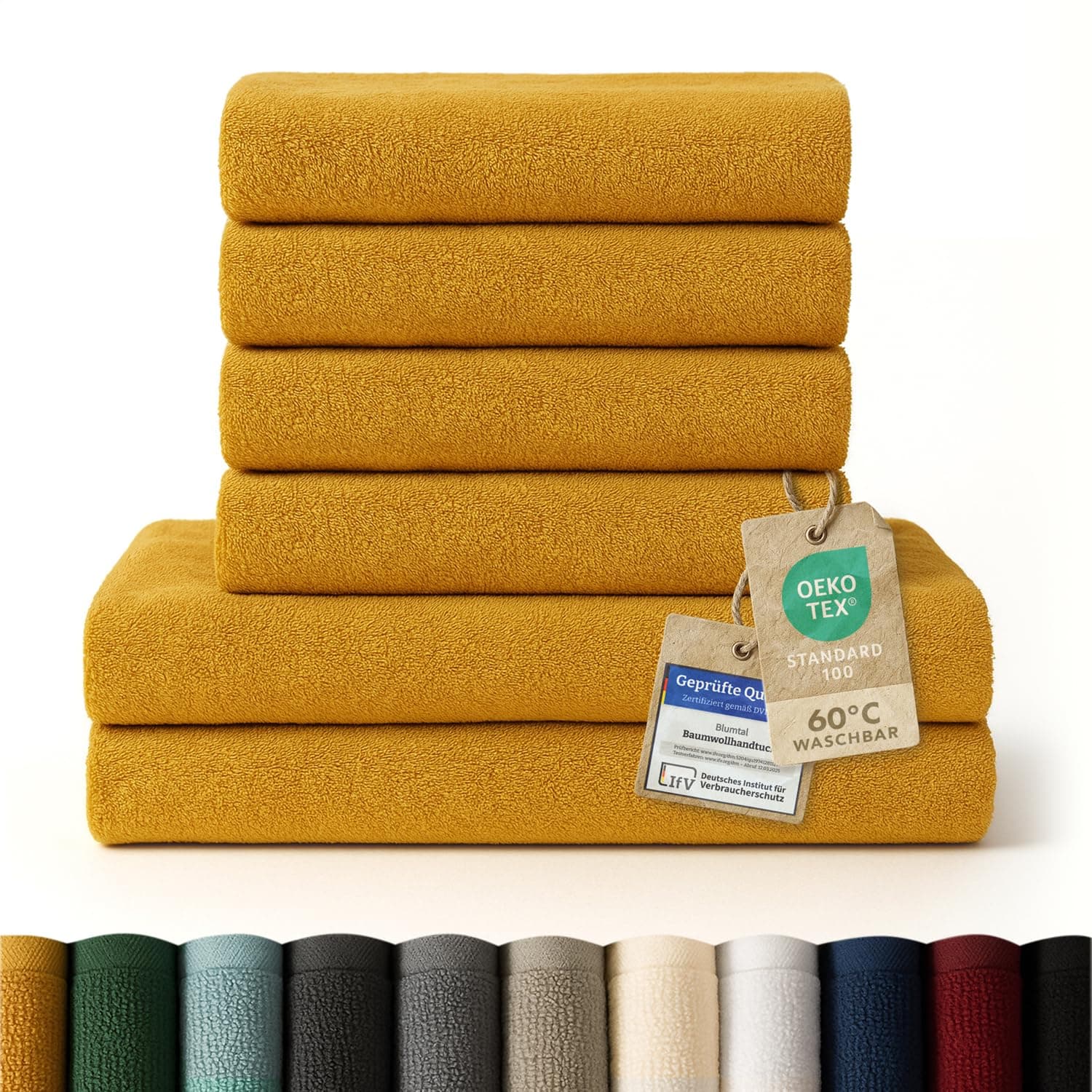 Blumtal Premium Frottier Handtücher Set 4 teilig 100% Baumwolle - Oeko-TEX zertifiziertes Badetuch 2X (70x140 cm) + Towel 4X (50x100 cm) - saugstarkes Frottiertücher Set - Handtücher Gelb