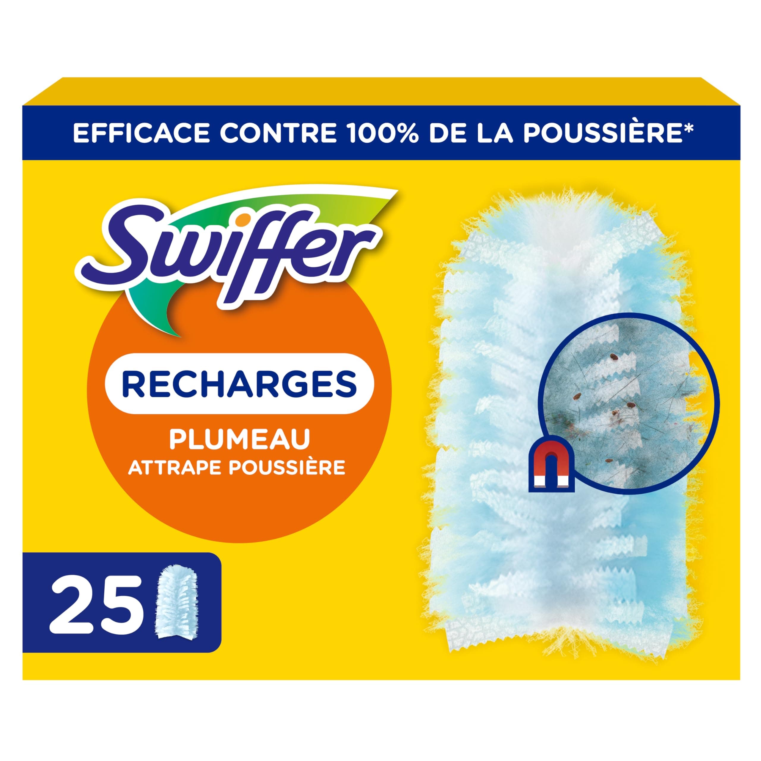 Swiffer Duster Plumeau Recharges, 25 Unités, Capture Poussière, Saleté, Poils et Allergènes, Efficace Contre 99.9% des Poussières, Même dans Les Coins Difficiles, Rapide et Efficace