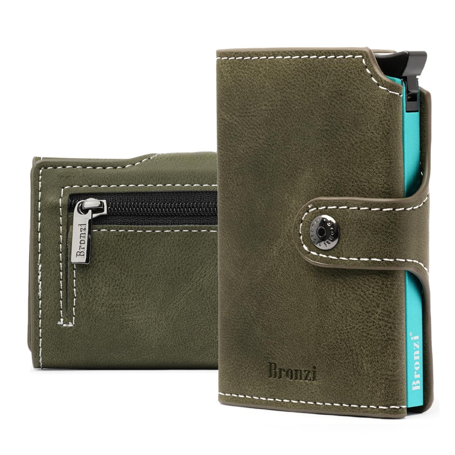 Bronzi® Portafoglio Uomo Slim Piccolo | Portacarte Uomo Donna Portatessere Porta Carte Di Credito | Portafogli Mini Protezione RFID Portamonete | Box Regalo - Brand Italiano (Verde Oliva Vellutato)