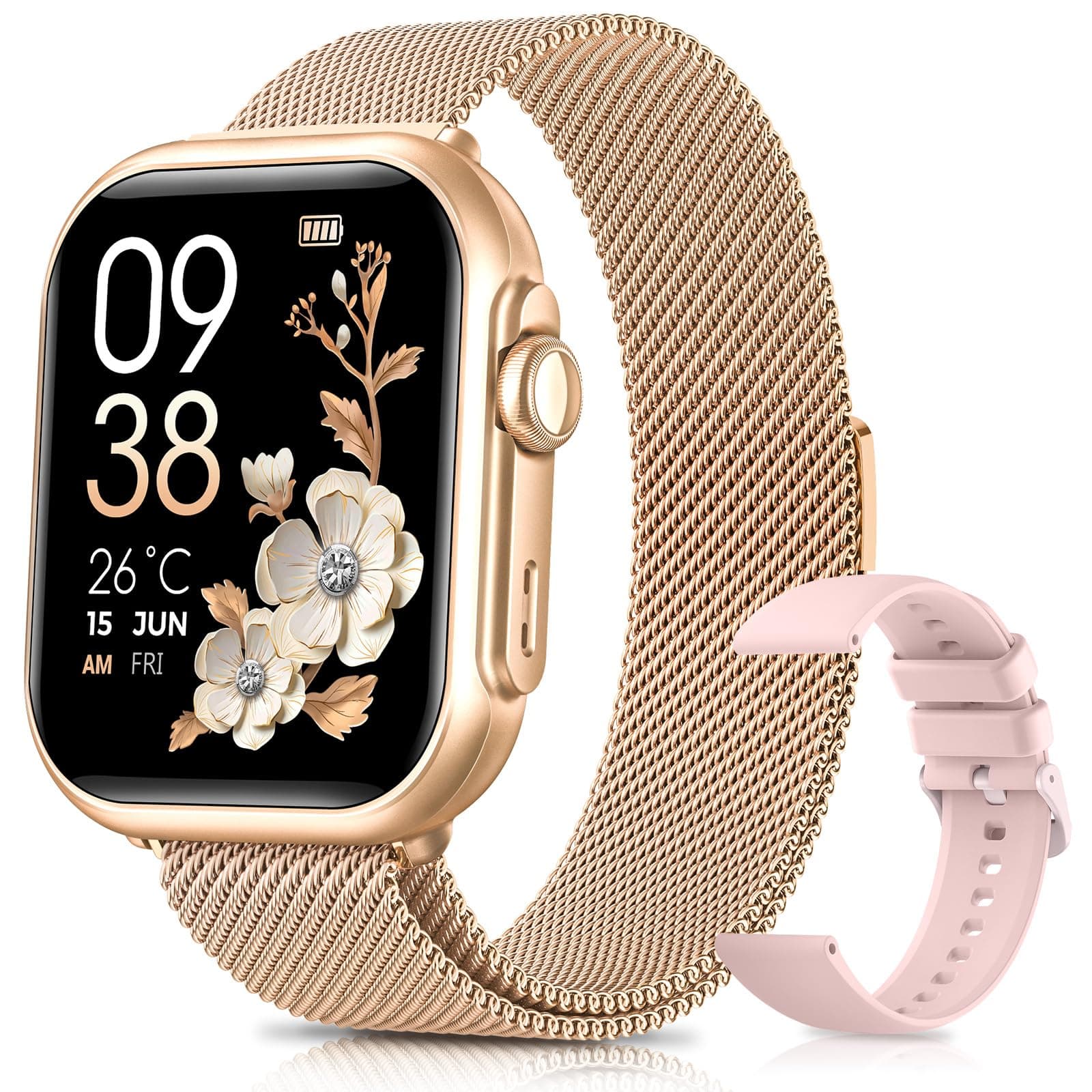 Reloj Inteligente Mujer con Autonomía 100 Días, 1000mAh Batería Grande, 1.83" Smartwatch Mujer con Llamadas, SpO2, Pulsómetro, Sueño, 120+ Modos Deportivos Calorías IP68 Podómetro Android iOS Rosa Oro