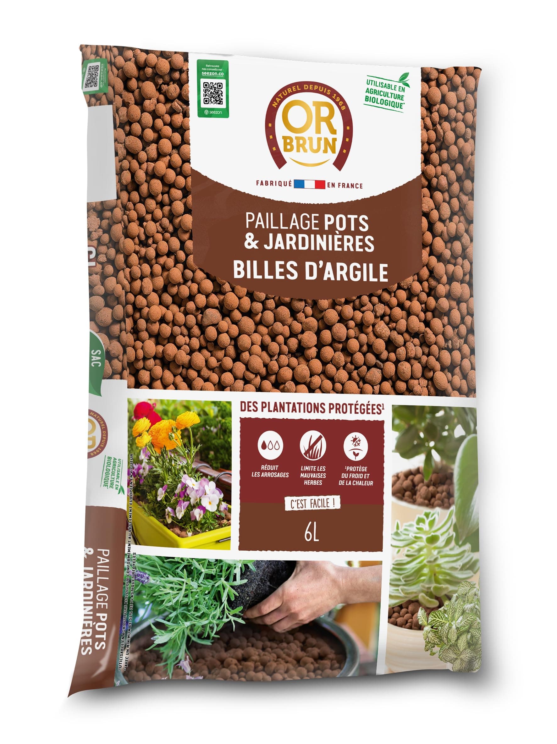 OR BRUN Billes D'argile - 6L - Favorise le Drainage & L'Humidité - Utilisable En Agriculture Biologique OBRPARG6U
