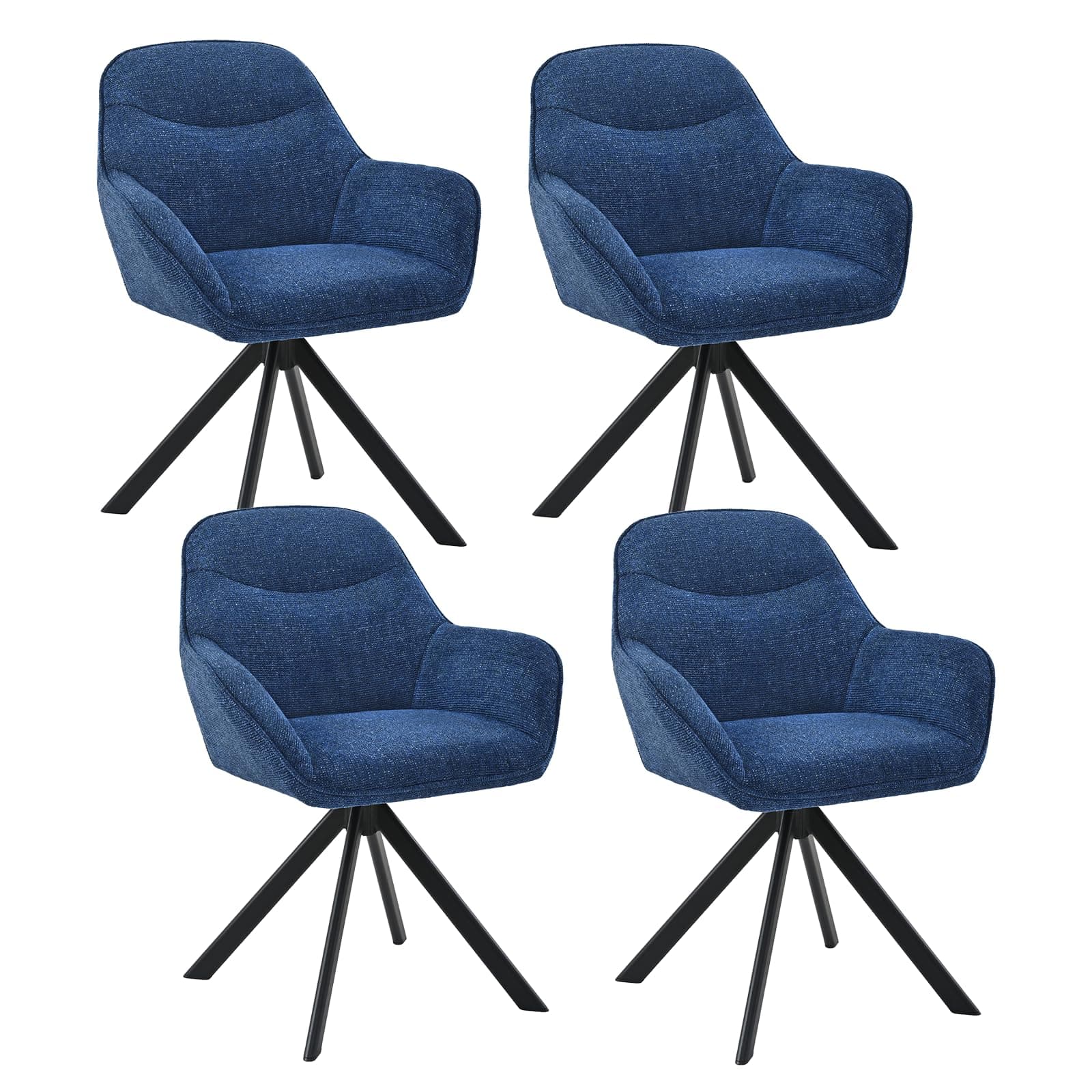 Goeurvant Lot de 4 Chaises Salle à Manger Pivotantes 360° avec Accoudoirs, Chaise Fauteuils en Chenille avec Pieds Métal, Chaises pour Salon Cuisine Bureau, Bleu Foncé