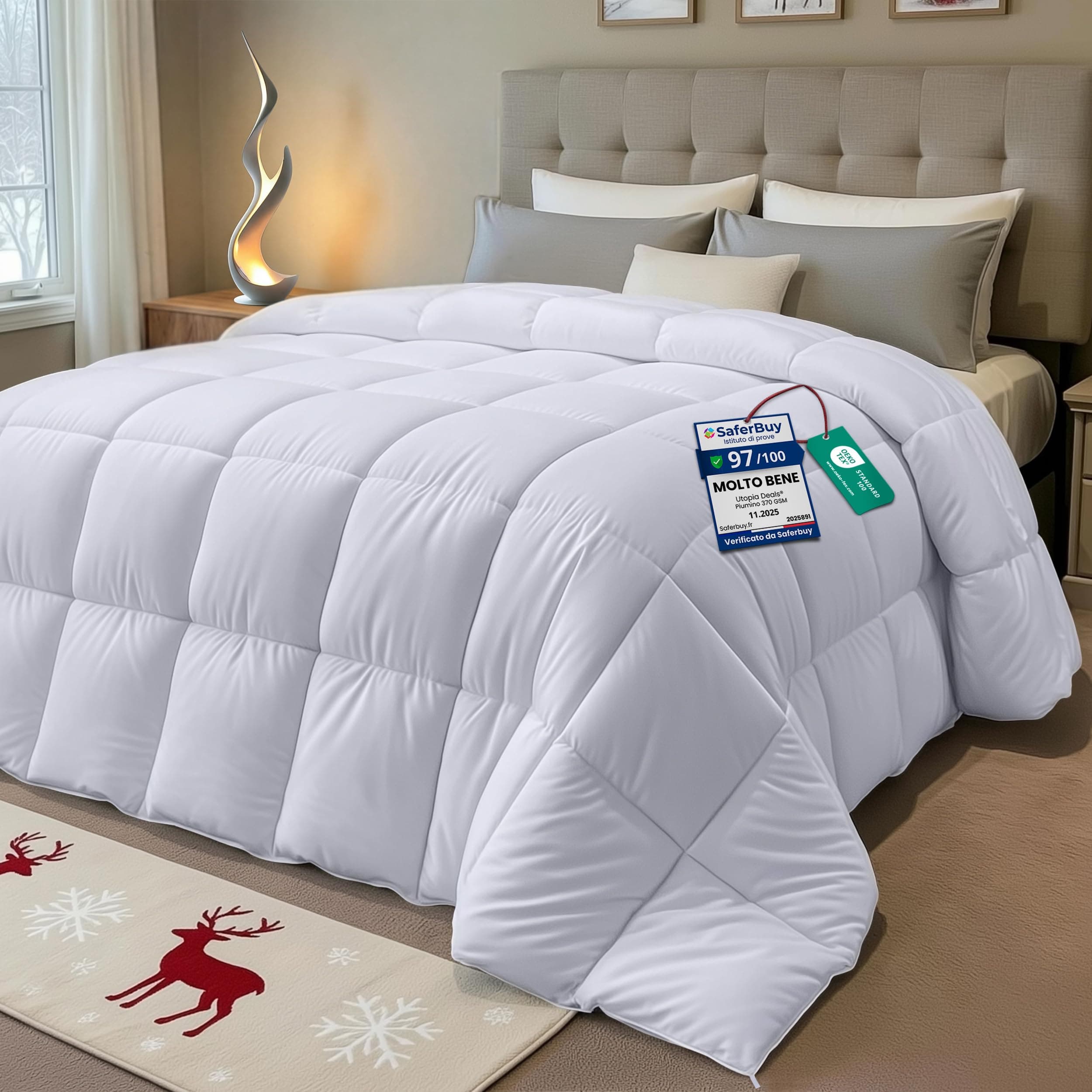 Utopia Bedding Invernale Piumone - Piumino singolo - Piumino letto Singolo, Trapunta Singolo, 100% Microfibra in Fibra Cava (Bianco, 135 x 200 cm - 350 GSM)