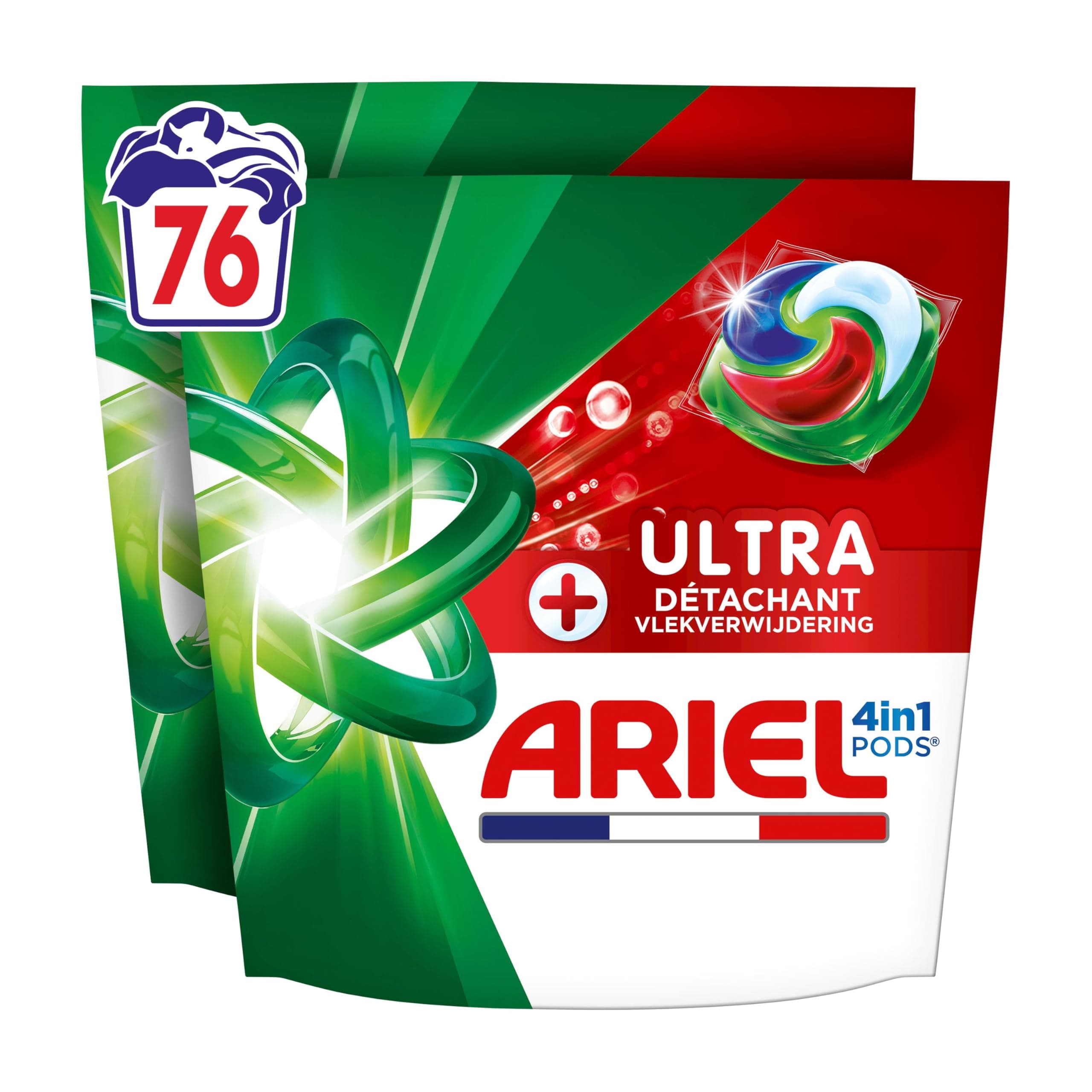Ariel PODS 4en1 Ultra Détachant, Lessive en Capsule, 88 Lavages (2x44), Élimine Même les Tâches Incrustées Depuis 7 Jours, Dissolution Rapide Même à Froid