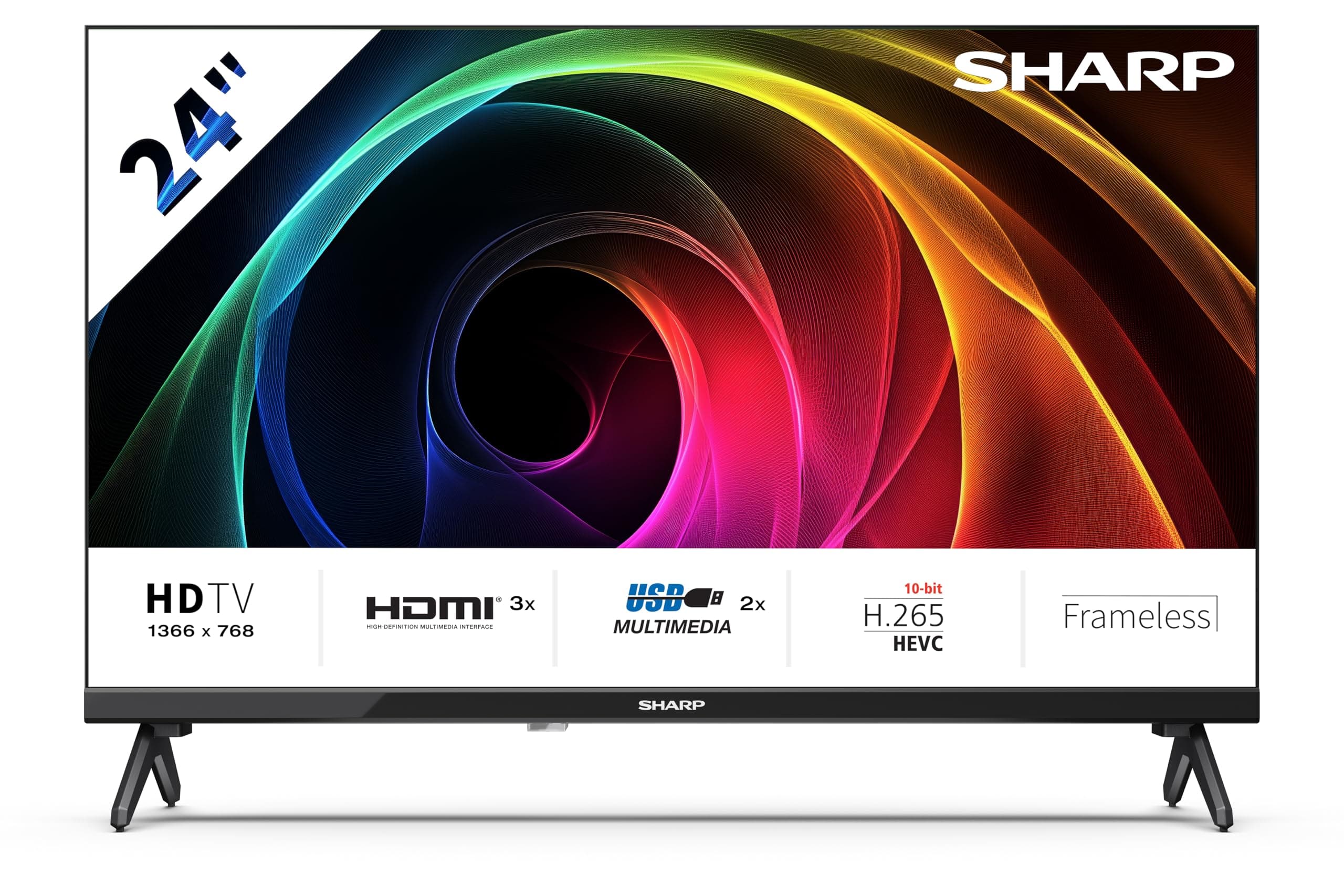 Sharp 24HA1305E - NON-SMART 24" HD, FRAMELESS, 60Hz, Sonido 2x3W, HDMIx3,USBx2, Colore nero