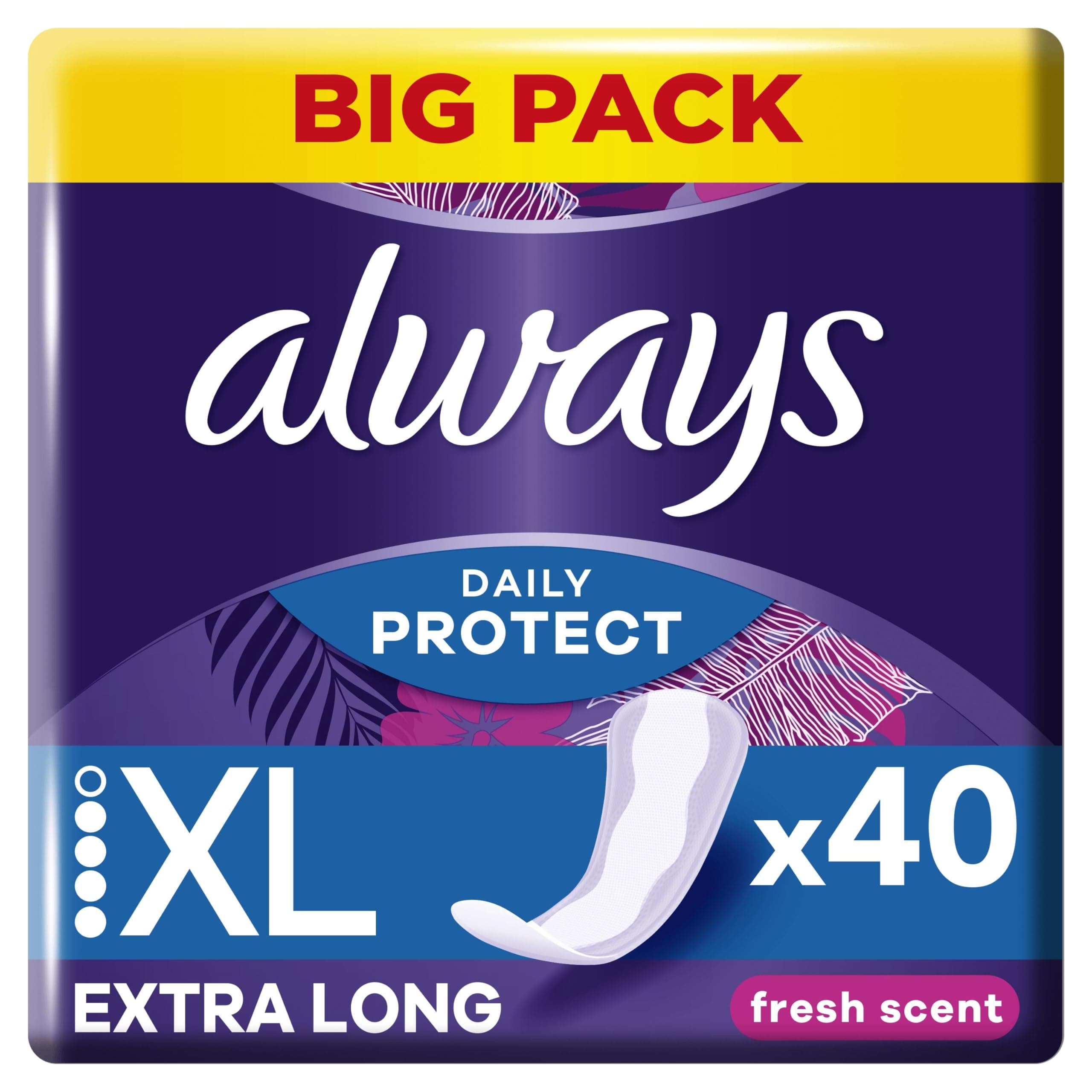 Always Daily Protect Protège-Slips Extra Long 40 Unités, Avec un parfum frais, Confortable Avec Cœur Absorbant