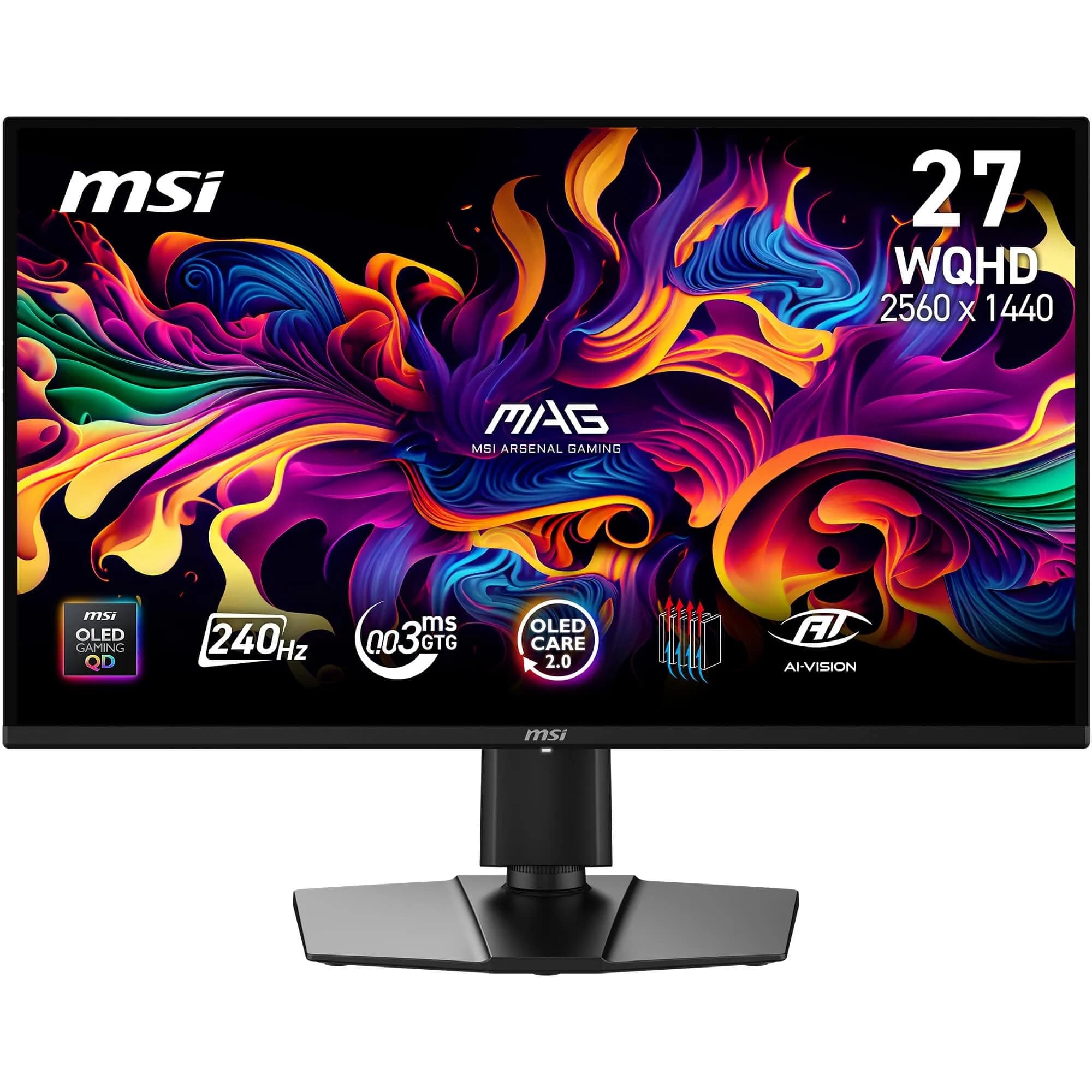 MSI mag 274QPA QD-OLED X24 de 27" - Monitor Gaming, WQHD, Panel QD-OLED de 2560 x 1440, 240 Hz, 0,03 ms, Compatible con G-Sync, AMD FreeSync Premium, HDMI 2.1, DP 1.4a, Altura Ajustable, ngreo