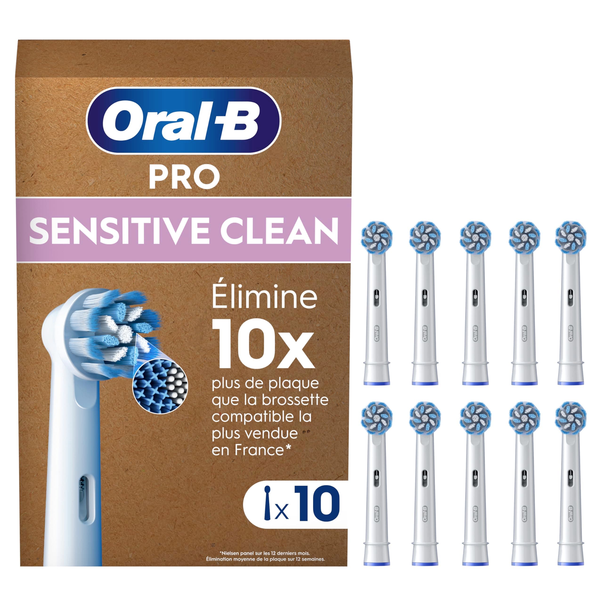 Oral-B Pro Lot De 10 Brossettes De Rechange Sensitive Clean, AUTHENTIQUES, Blanches, Brins Ultra Doux Pour Les Gencives Plus Saines, Embouts Pour Brosses A Dents Electriques Oral B Pro