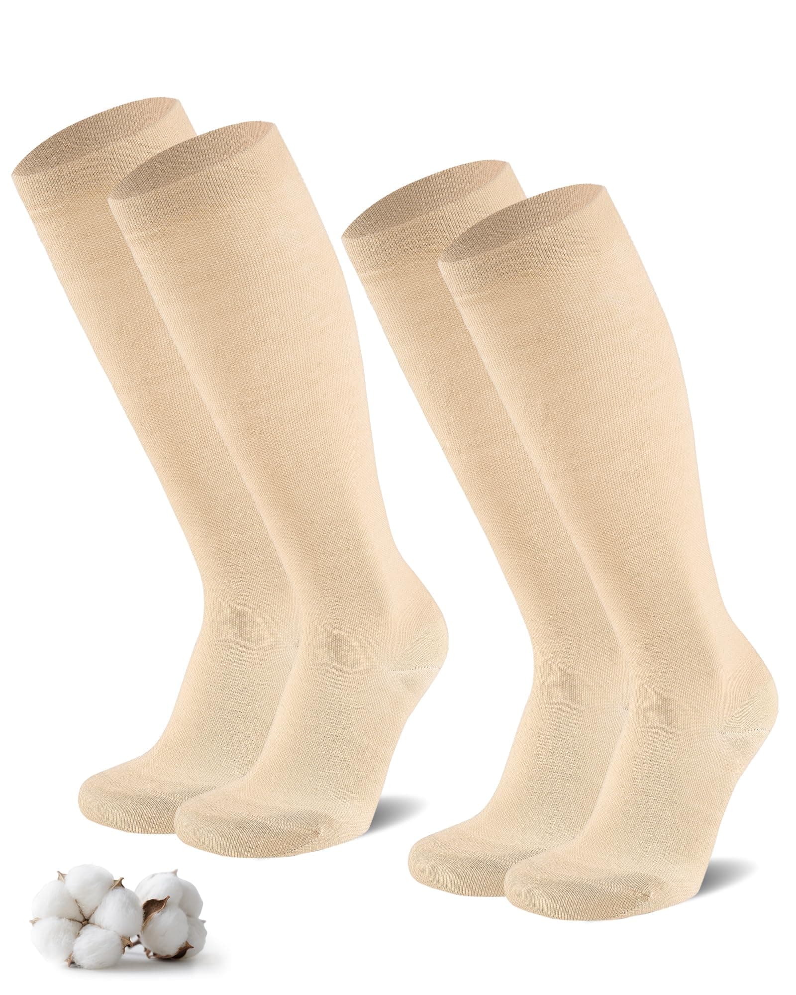 Niofind Calze a Compressione Graduata Donna e Uomo – 2 Paia di Calze al Ginocchio e Calze Elastiche – In Cotone 65% – Ideali per Sport, Lavoro, Viaggio e Gravidanza