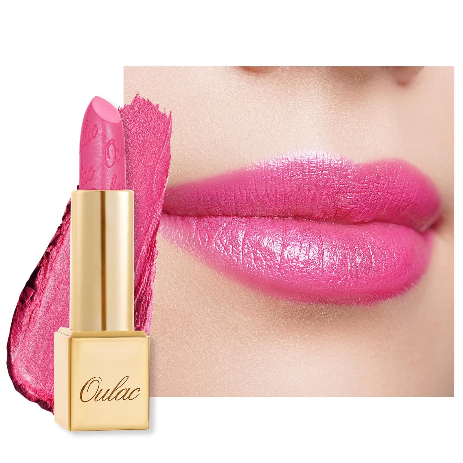 Oulac Rossetto Metallizzato Lucido Rosa, Rossetti Glitter Senza Profumo, Perlato e Brillante, Colore Intenso Lunga Durata, Formula Idratante Nutre le Labbra, Vegan & Senza Glutine, 17 Sweet Lolita