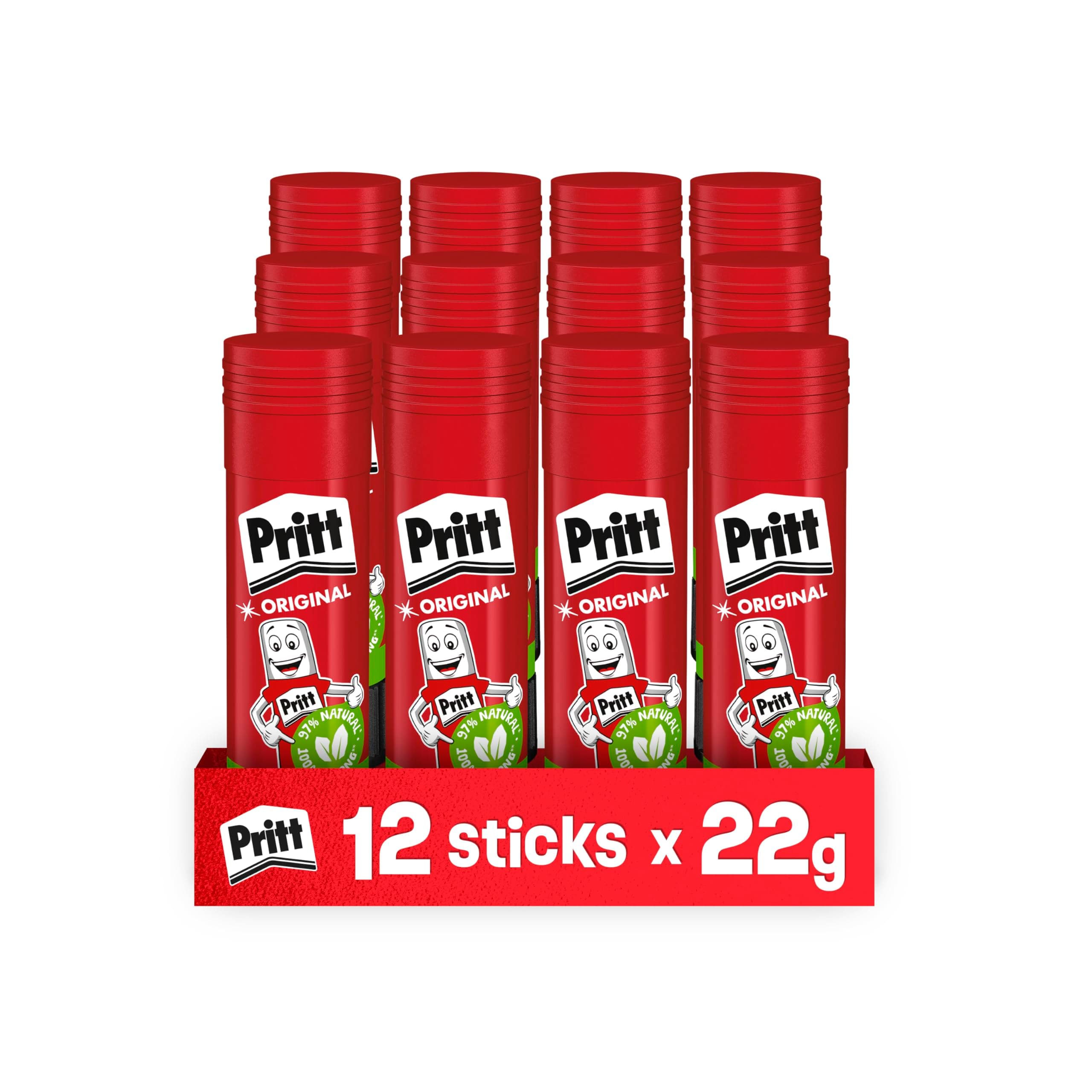 Pritt Colla Stick 12 x 22g, Colla per bambini sicura e affidabile, Adesivo per lavoretti e fai da te, con una tenuta forte per uso scuola e ufficio, 12 stick x 22g