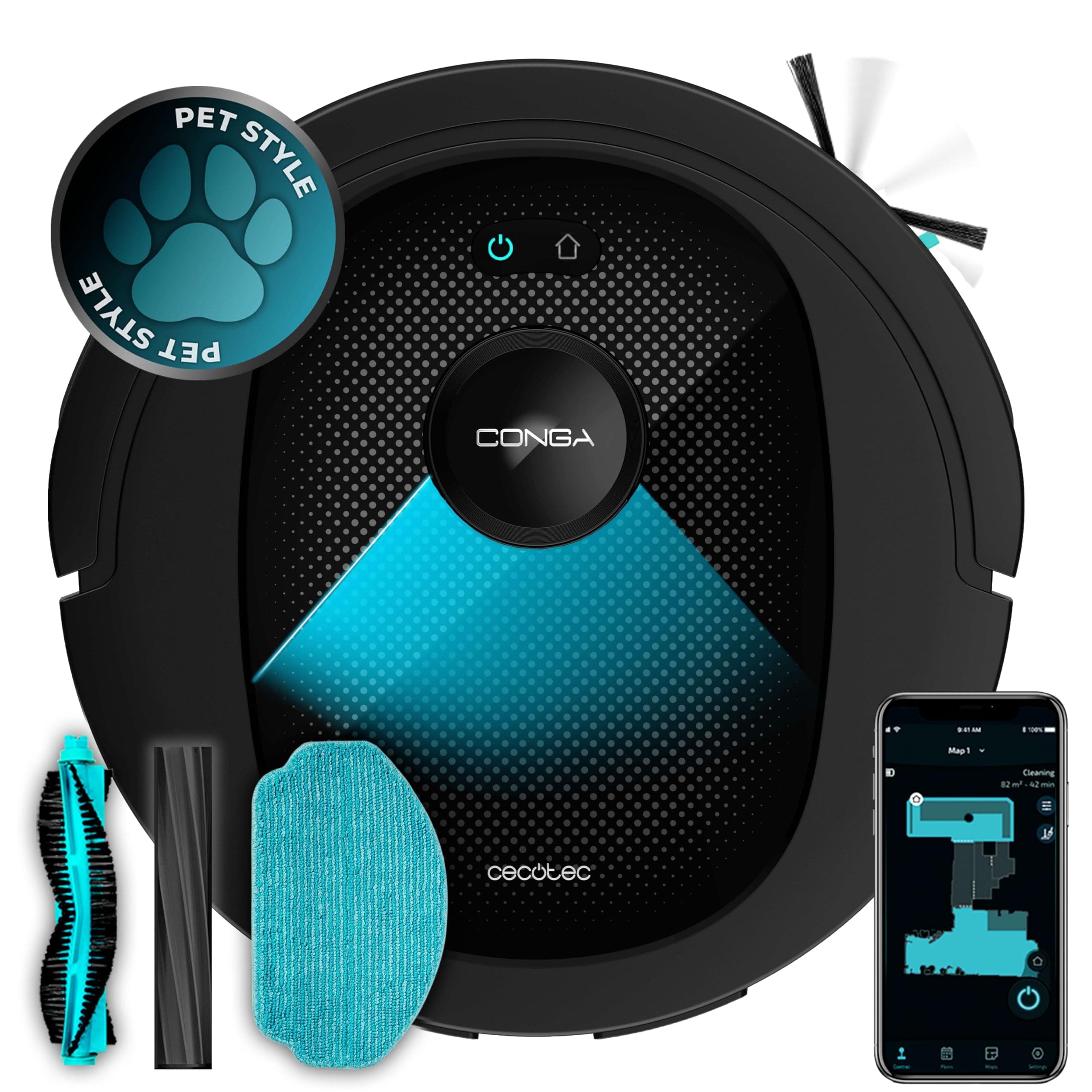 Cecotec Robot Aspirador y Friegasuelos Conga 8490 Ultimate Ultra Power. Navegación Láser, App, Barre, Aspira, Friega y Pasa la Mopa, 7000 Pa, hasta 170 Min Autonomía, Cepillo Central de Silicona