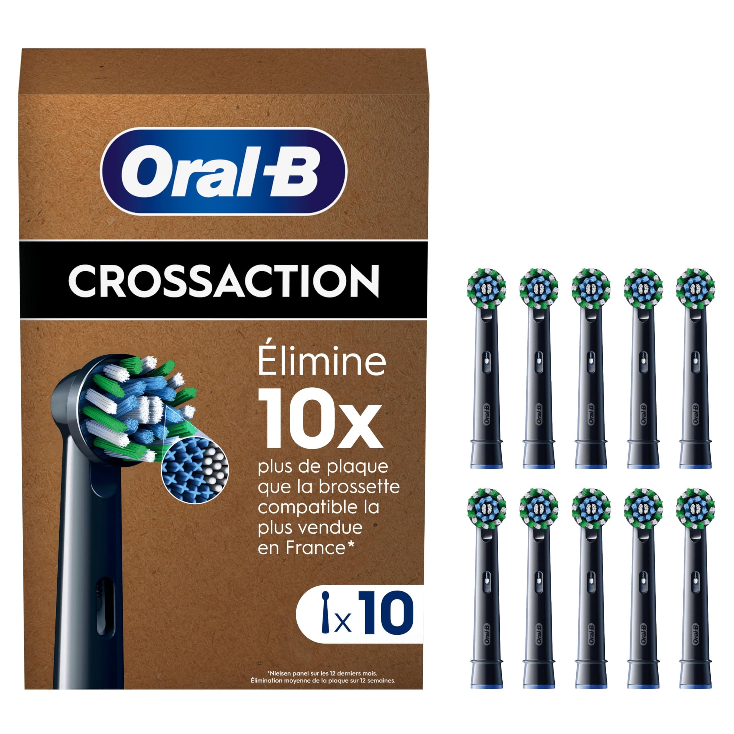 Oral-B Brossettes de Rechange Cross Action, lot de 10, Noires – Recharges Brosse à Dents Électrique Pro, Filaments pour Eliminer la Plaque Dentaire, Emballage en Carton