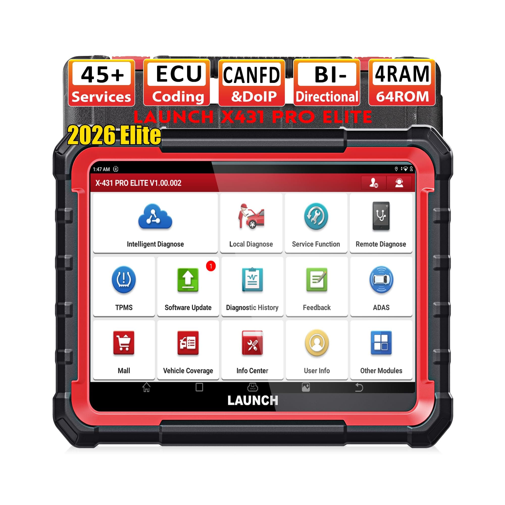 LAUNCH X431 Pro Elite obd2 Diagnosis Coche multimarca, Bidireccional Maquina Diagnosis Coche, Codificación ECU Online,Sistema Completo Diagnosis 45+ Reajuste,CANFD DOIP,FCA, 2 Años de Actualización