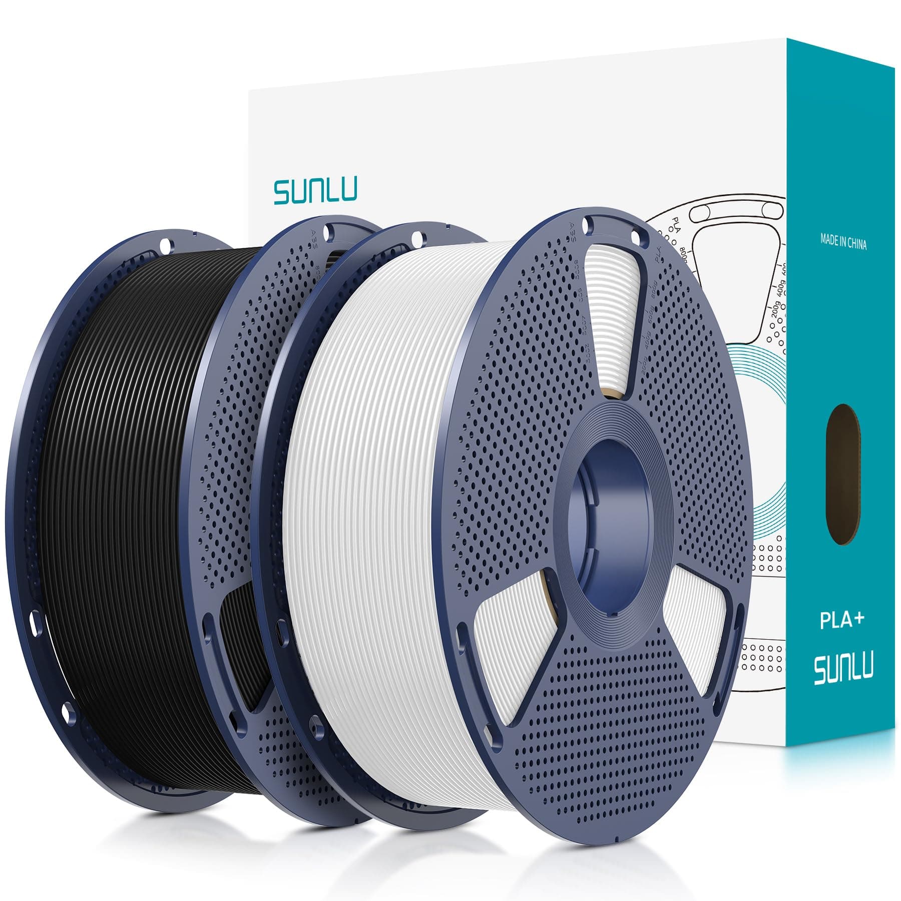 SUNLU PLA Plus Filament 1.75mm, Filament PLA+ pour Imprimante 3D, Renforcé Dur et Résistant, Précision Dimensionnelle +/- 0.02mm, 1KG*2 Noir+Blanc