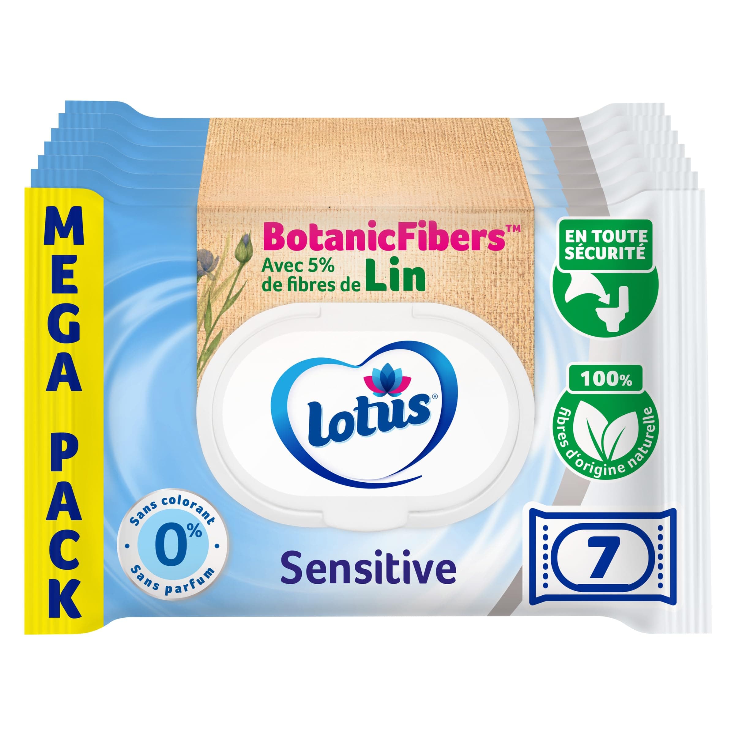 Lotus Papier Toilette Humide Sensitive - Sans colorant, ni parfum - Fibres FSC 100 % d’origine naturelle - 294 feuilles 42 unités (Lot de 7)