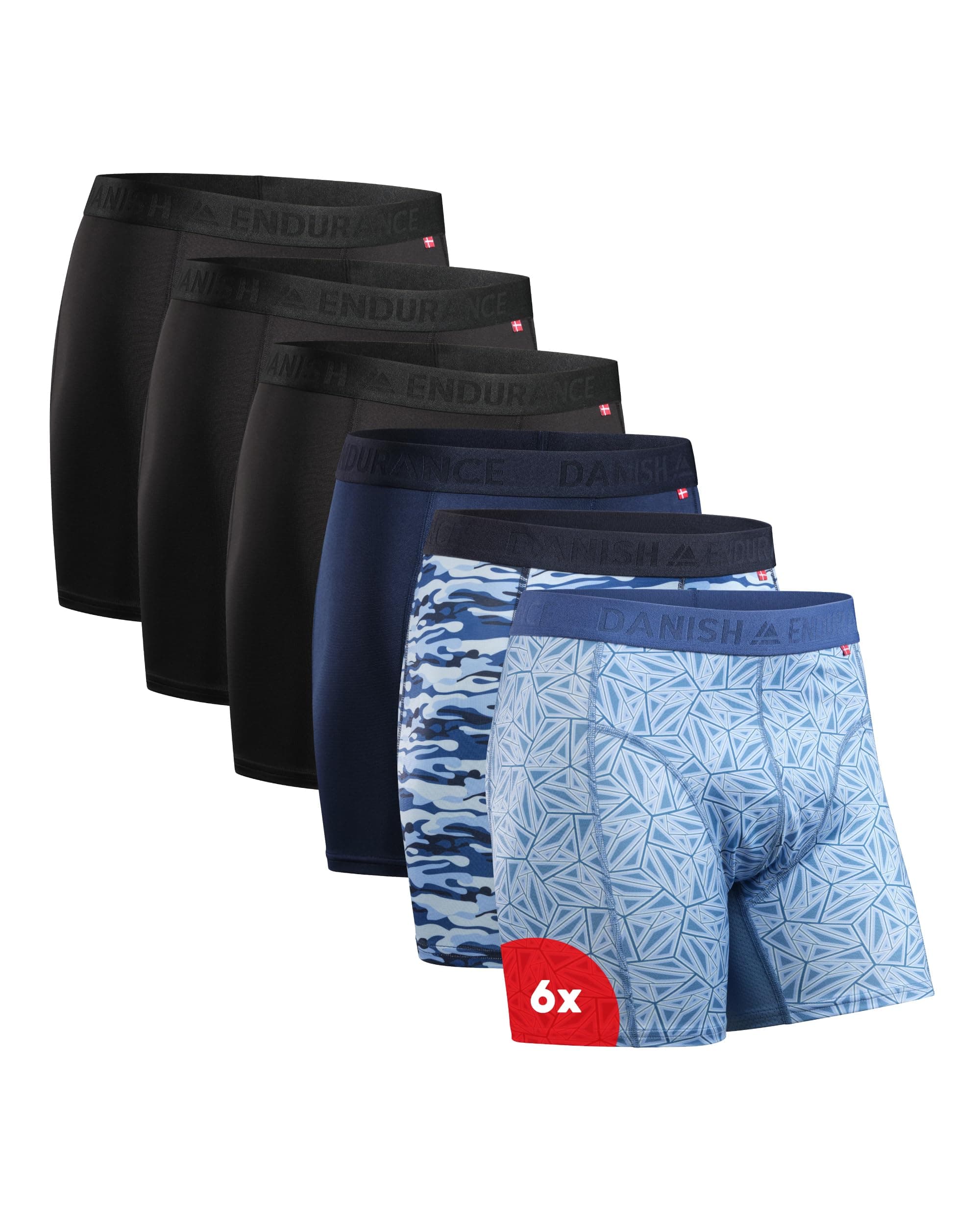 DANISH ENDURANCE Calzoncillos tipo bóxer de rendimiento para hombre (paquete de 6) – Absorbe la humedad, comodidad de secado rápido con ajuste extralargo