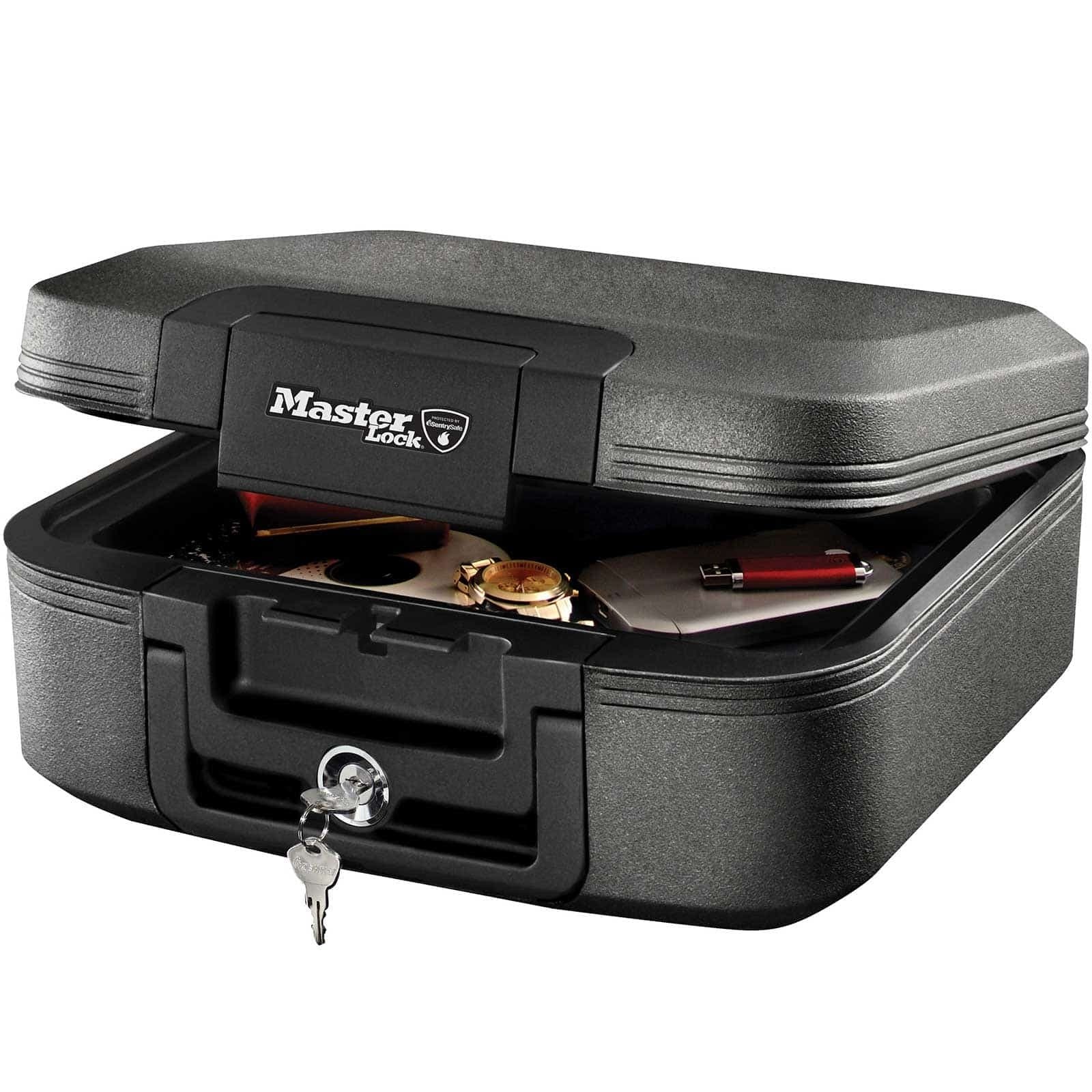 Master Lock LCHW20101 Caja Fuerte Portátil Ignifuga y Impermeable con Llave Medium Adecuada para A4 Documentos, Dispositivos Electrónicos, Soporte Multimedia, Pequeños, multicolor