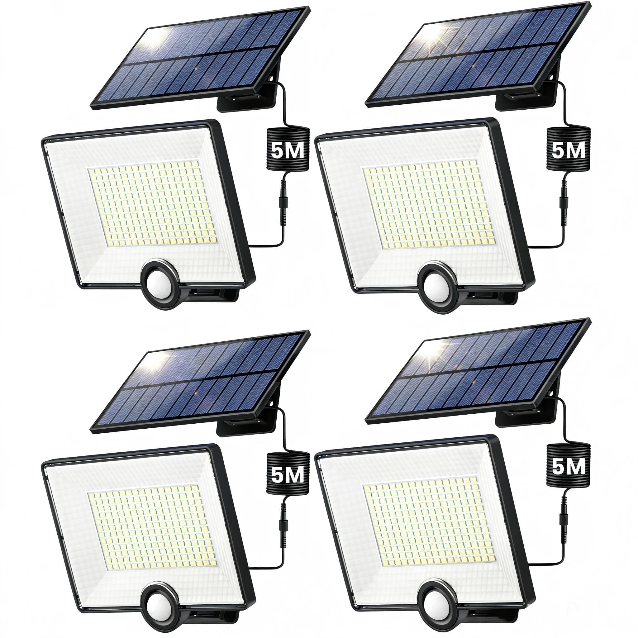 【2000lm Ultra-brillant】Lampe Solaire Extérieur Détecteur de Mouvement 204LED Lumière Solaire Extérieure avec 3 Modes Étanche IP65 éclairage Extérieur Solaire Spot LED avec Câble de 16,4ft [Lot de 4]