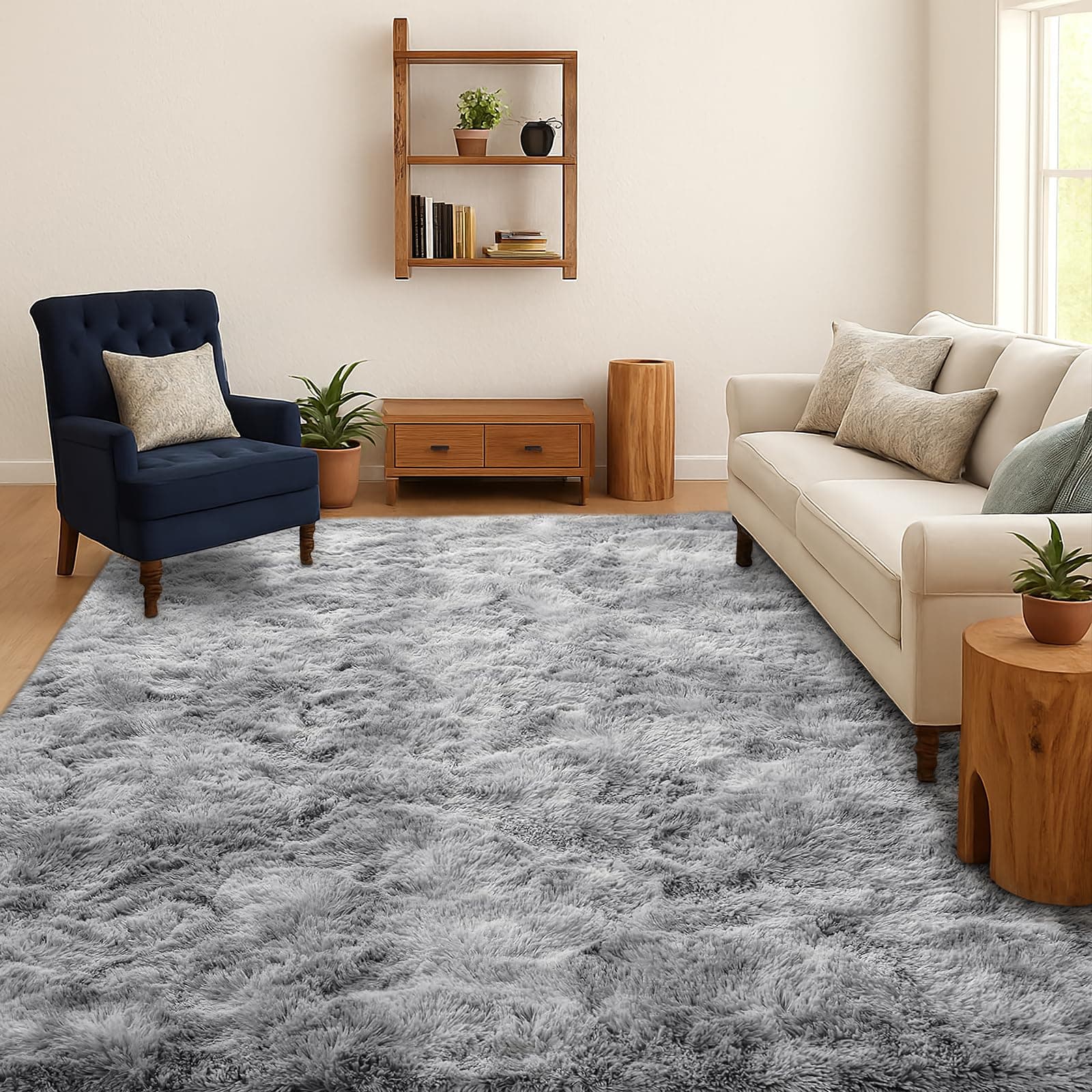 SOANNY Alfombra de Pelo Largo para Salón, Lavable Antideslizante y Suave, Diseño Tie-Dye Shaggy para Dormitorio y Habitación Infantil, Tapete para Cama, 180x270 cm, Gris Claro