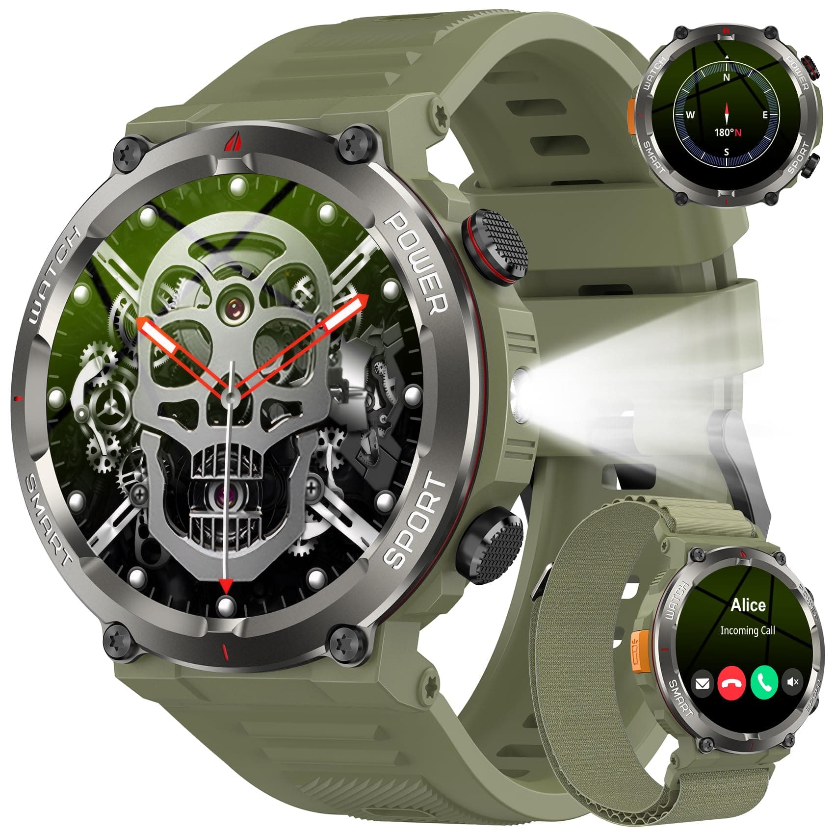 Baolubao Reloj Inteligente Hombre, Smartwatch Hombre con Linterna y Brújula, 1.45" Smartwatch con Llamadas Bluetooth Monitor Sueño, 2 Correas,Pulsera Actividad Impermeable IP68