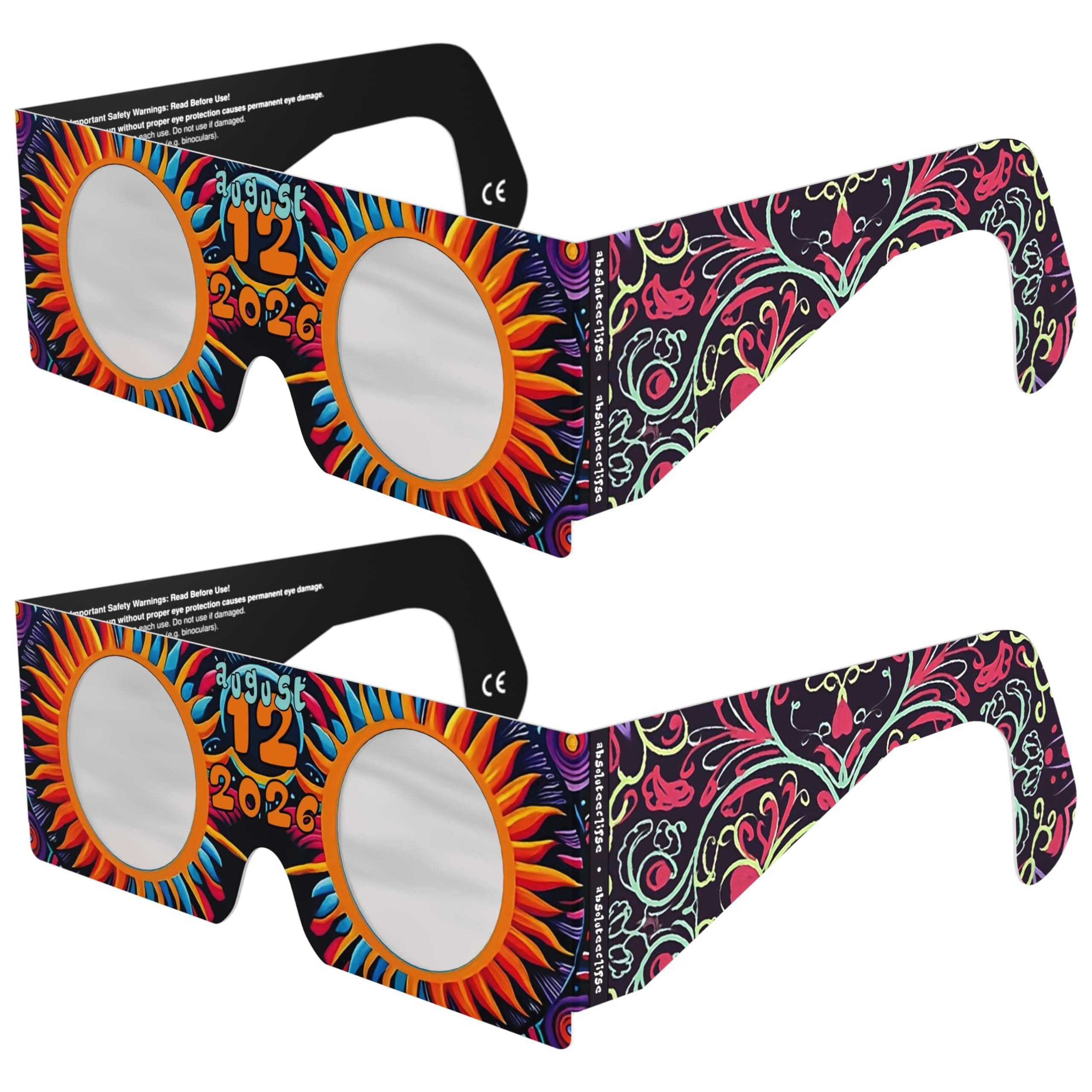 Gafas Eclipse Solar Homologadas ISO 12312-2 CE EPI | Lentes para Eclipse Solar | Fabricante Europeo Reconocido AAS | Eclipse Total España 2026 | 55+ Diseños | Packs 1/2/6/10/50/100
