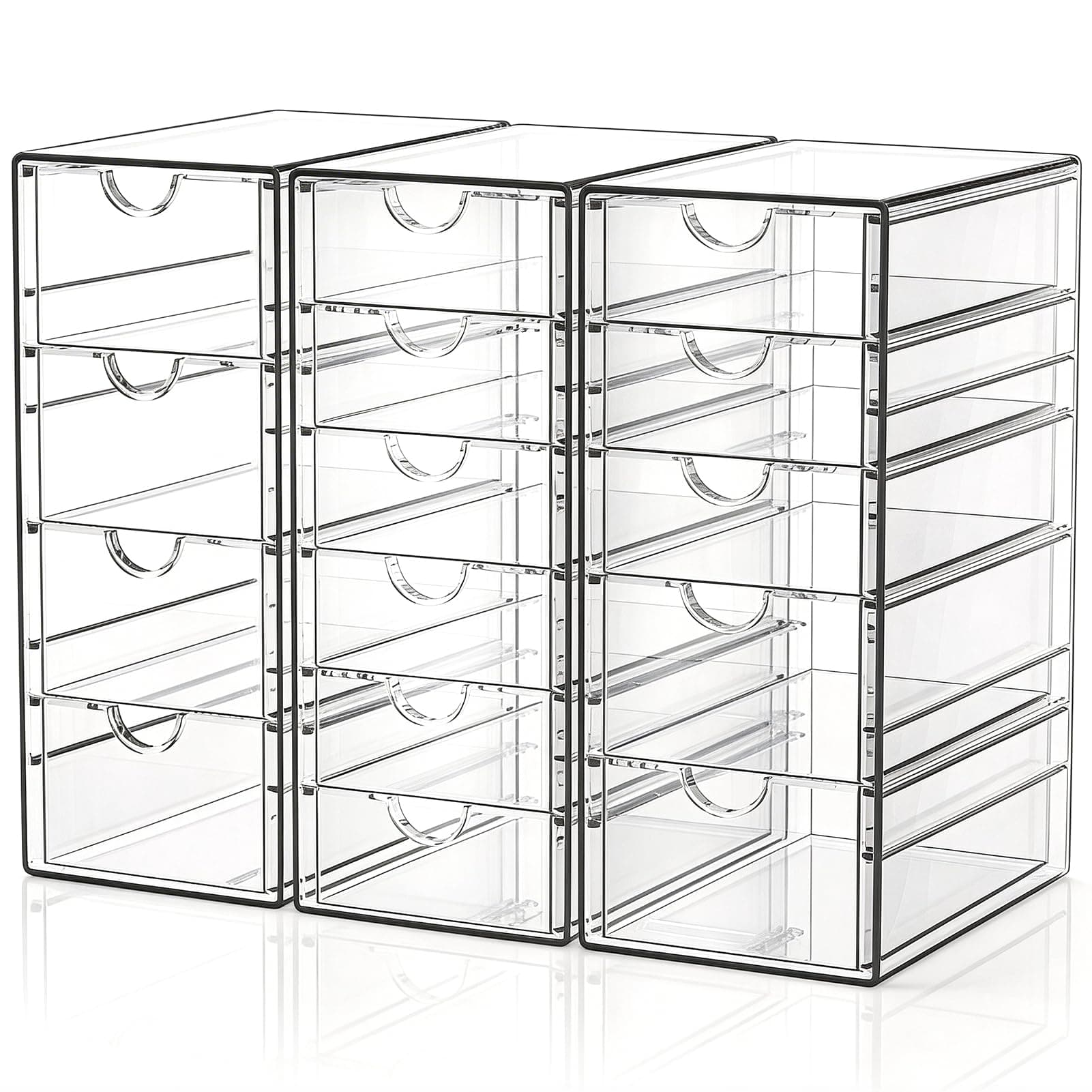 GoMaihe Organizadores de Escritorio (pack de 3): Organizador de Maquillaje Acrílico con 15 cajones | Organizador Multifuncional para bolígrafos, artículos de papelería(31 x 25 x 17,5 cm)