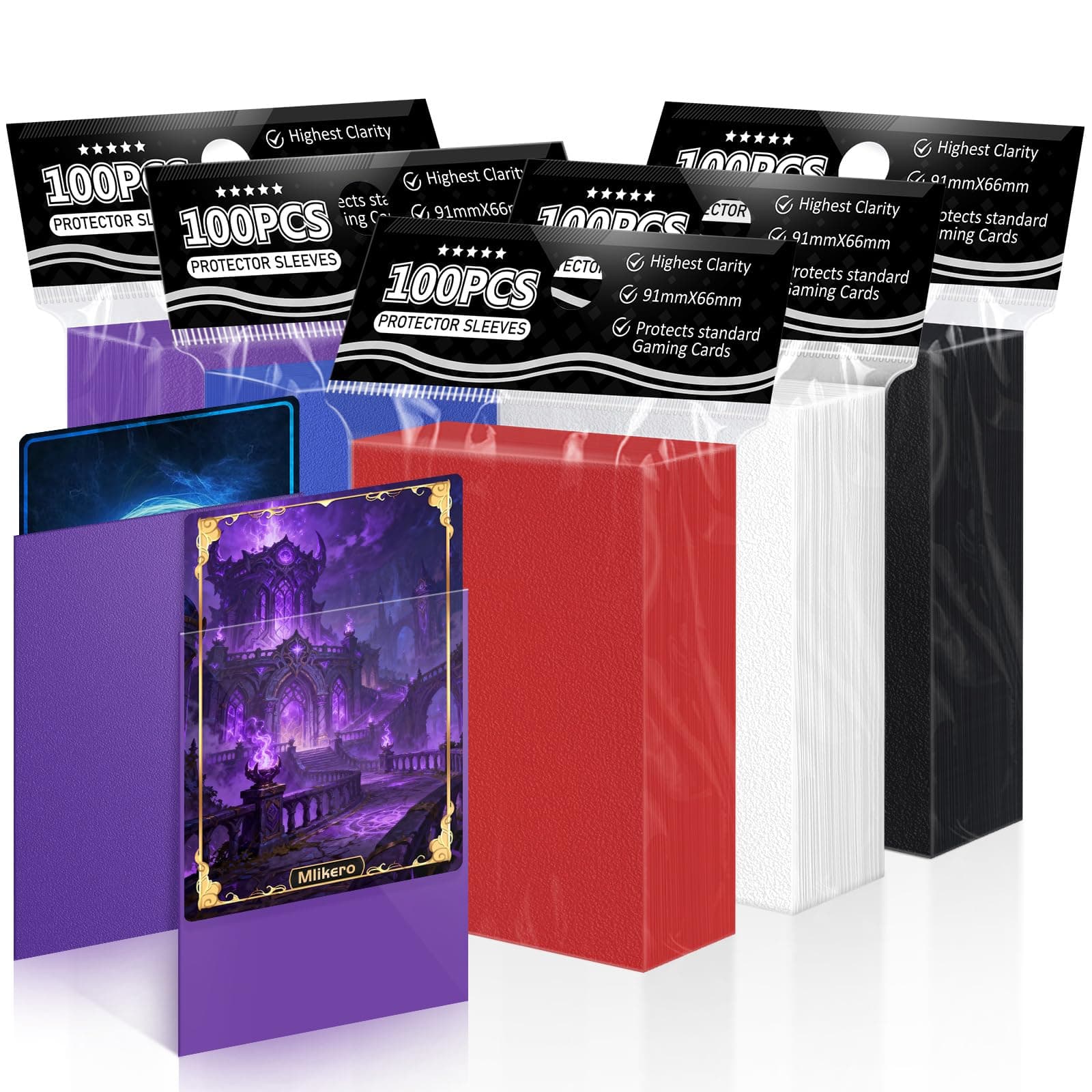 Mlikero 500 Pcs Card Sleeves, 66 * 91 mm Slive Sleeve Carte, 5 Couleurs Sleeves Cartes, Protege Carte Cartes à Collectionner, Cartes de Sport