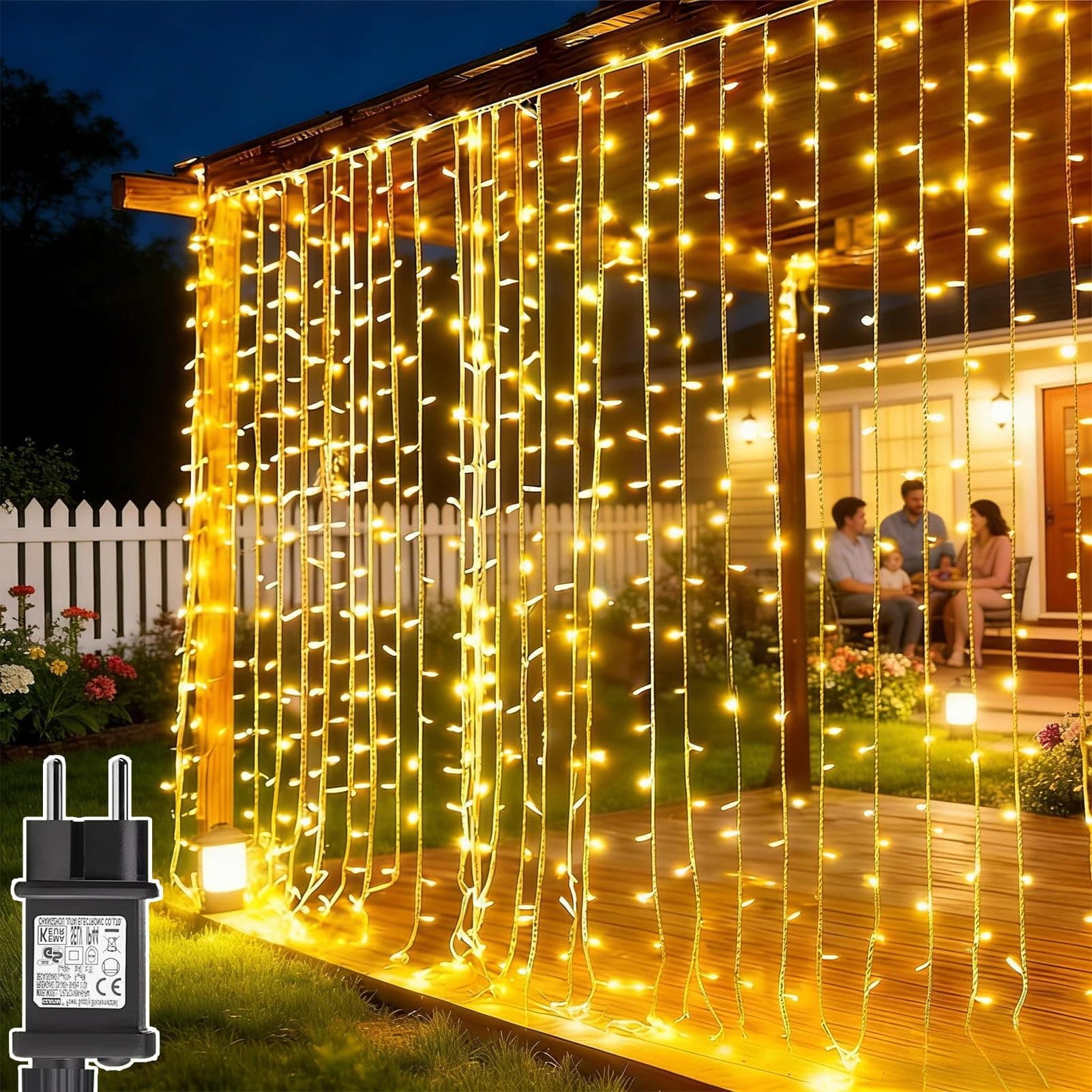 Dekofun Guirlande Lumineuse 3M x 3M 300 LED Rideau Lumineux avec Transformateur, Timer, 8 Modes Étanche Rideau Guirlande Lumineuse pour Chambre Mariage Murale Fenêtre Exterieur Interieur Décorations