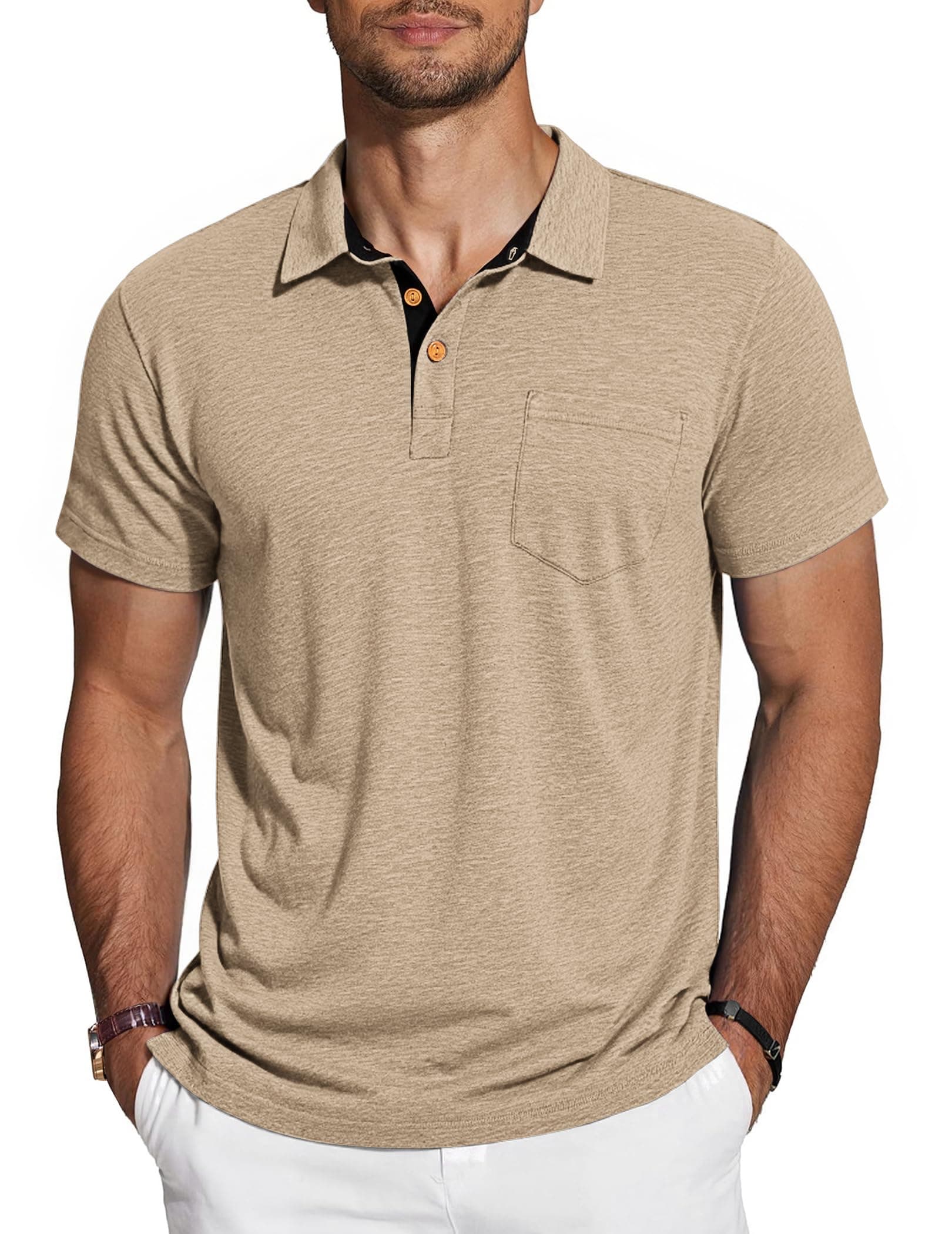 TARAINYA Polo Uomo Cotone Maniche Corte con Tasca Polo Shirt Estivo