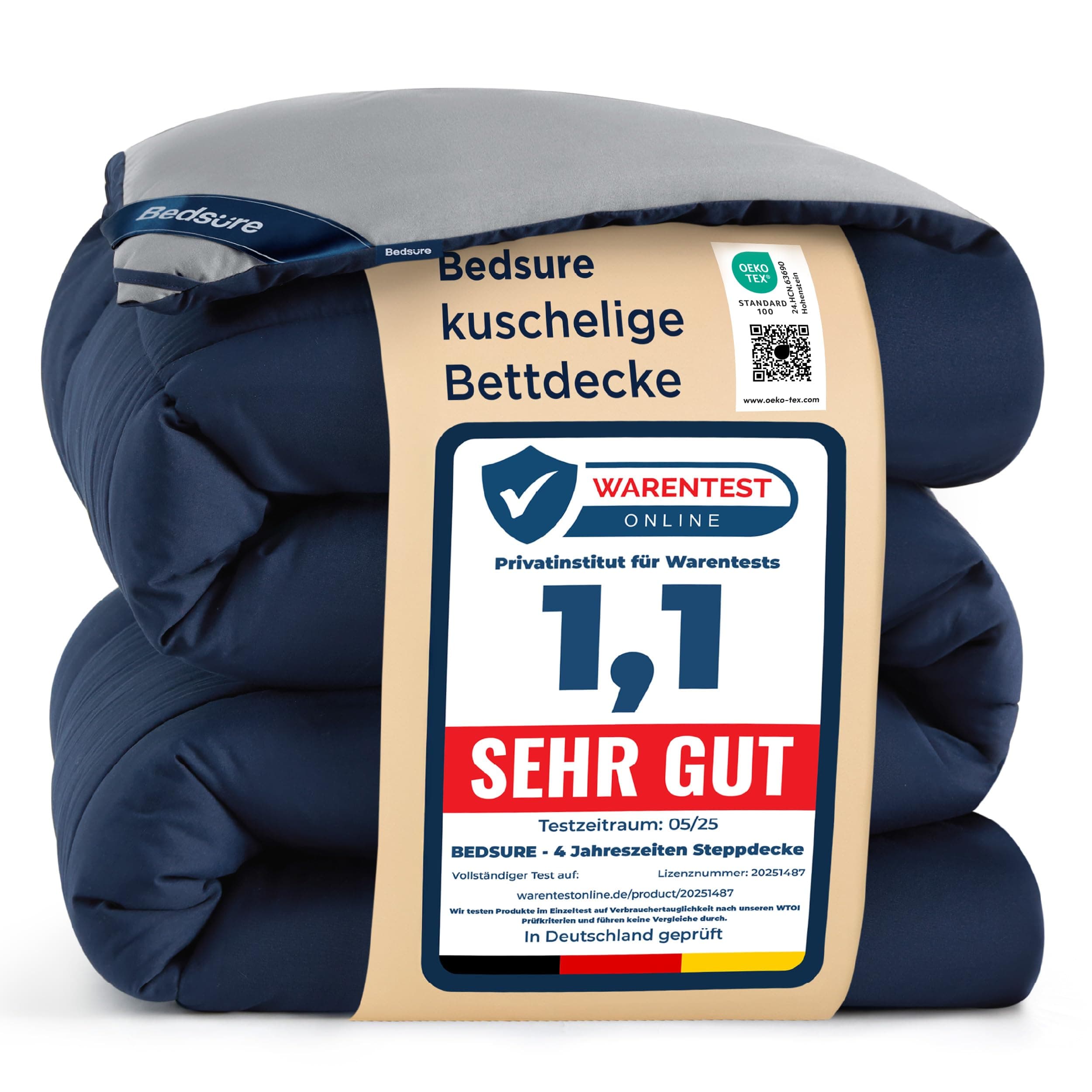 BEDSURE Bettdecke Ohne Bezug 200x200 - Bettdecke 200x200 für Allergiker, Warm & Gemütlich Ganzjahresdecke 300GSM Füllung, Waschbare Duvet für 4 Jahreszeiten, Blau/Grau