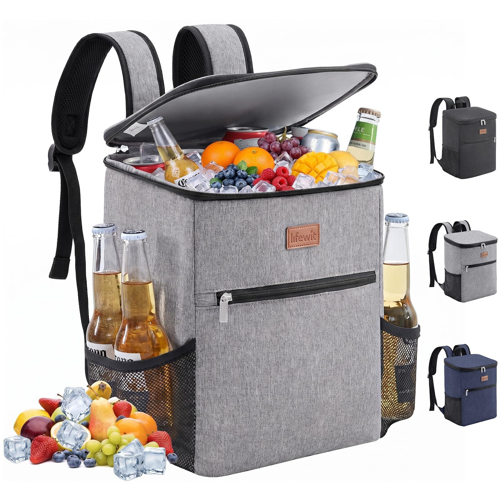 Lifewit Zaino Termico 24L (30 Lattine), Borsa Frigo Portatile con Scomparto, Grande Borse Termica Porta Pranzo per Uomo e Donna, Cooler Bag per Mare, Spiaggia, Viaggio, Grigio