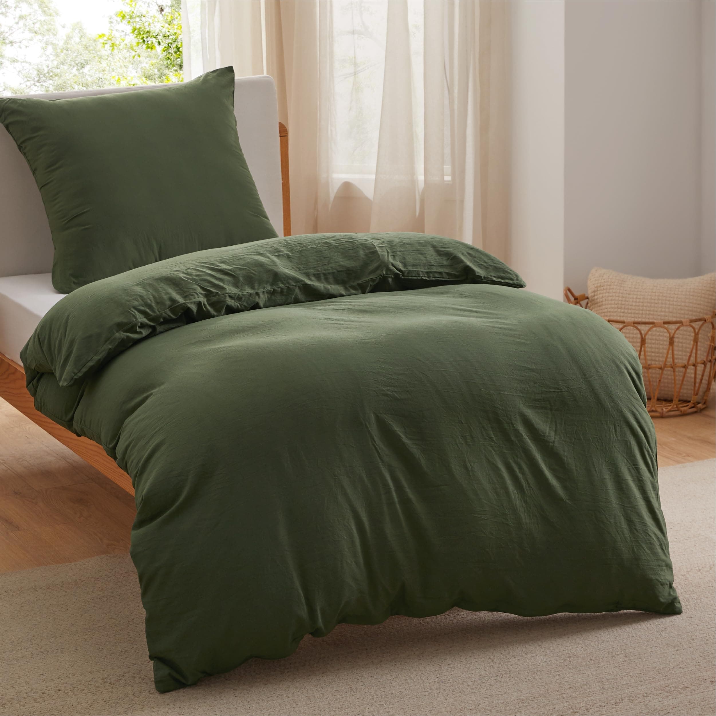 BEDSURE Bettwäsche 135x200 2teilig Bettwäsche-Set - Weich Baumwollähnlich 1 Bettbezug 135 x 200 cm und 1 Kissenbezug 80x80 cm，ÖKO-TEX Vorgewaschene Deckenbezug Bedding, Olivgrün mit Reißverschluss