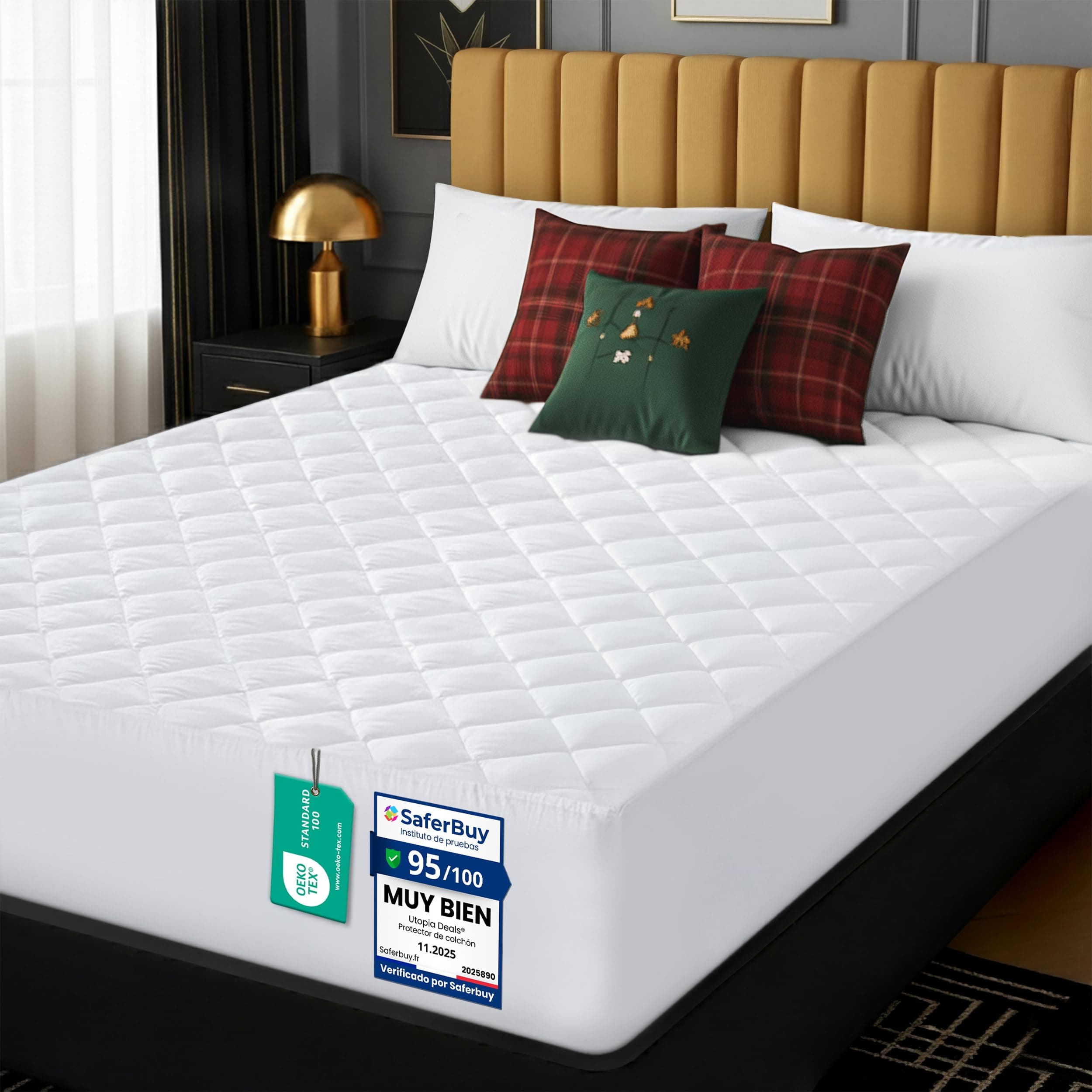 Utopia Bedding Protector de colchón Acolchado 90x190 cm, Microfibra, Transpirable, Funda para colchon estira hasta 38 cm de Profundidad (Cama 90 Blanco)