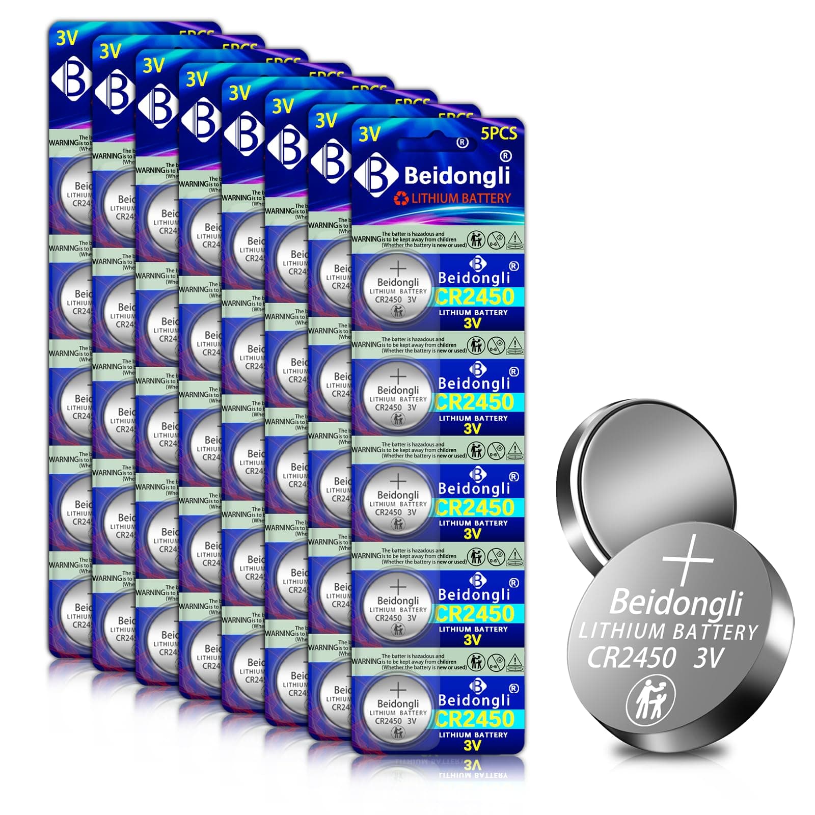 Pilas de botón CR2450 de Litio CR2450 de 3 V, 40 Unidades, (CR2450-8-40)