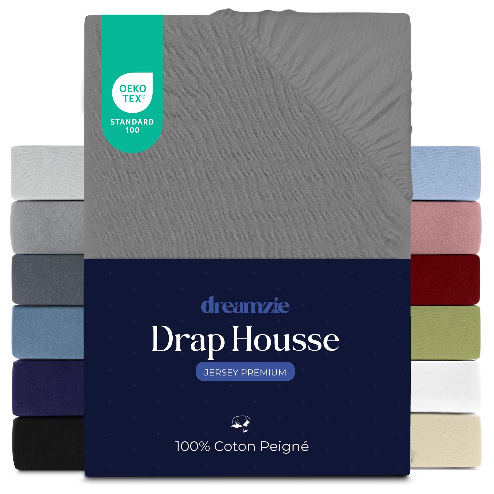 Dreamzie Drap Housse 160x200 cm, Jersey 100% Coton Premium, Hauteur De Matelas Jusqu'à 27 cm, Hypoallergénique, Oeko-Tex, Anthracite