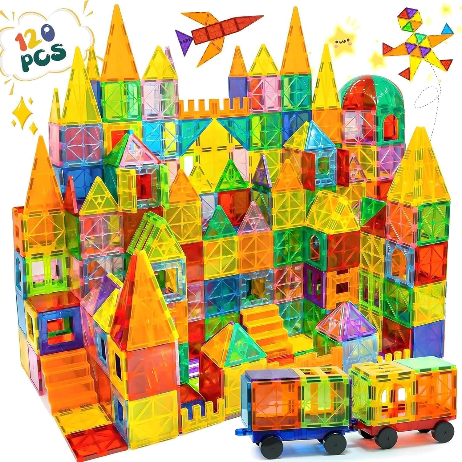 Olvy - Juego de 120 Bloques de construcción magnéticos Montessori para niños, diseño magnético a Partir de 3 años, Ladrillos Luminosos y Azulejos magnéticos (120 Azulejos magnéticos)