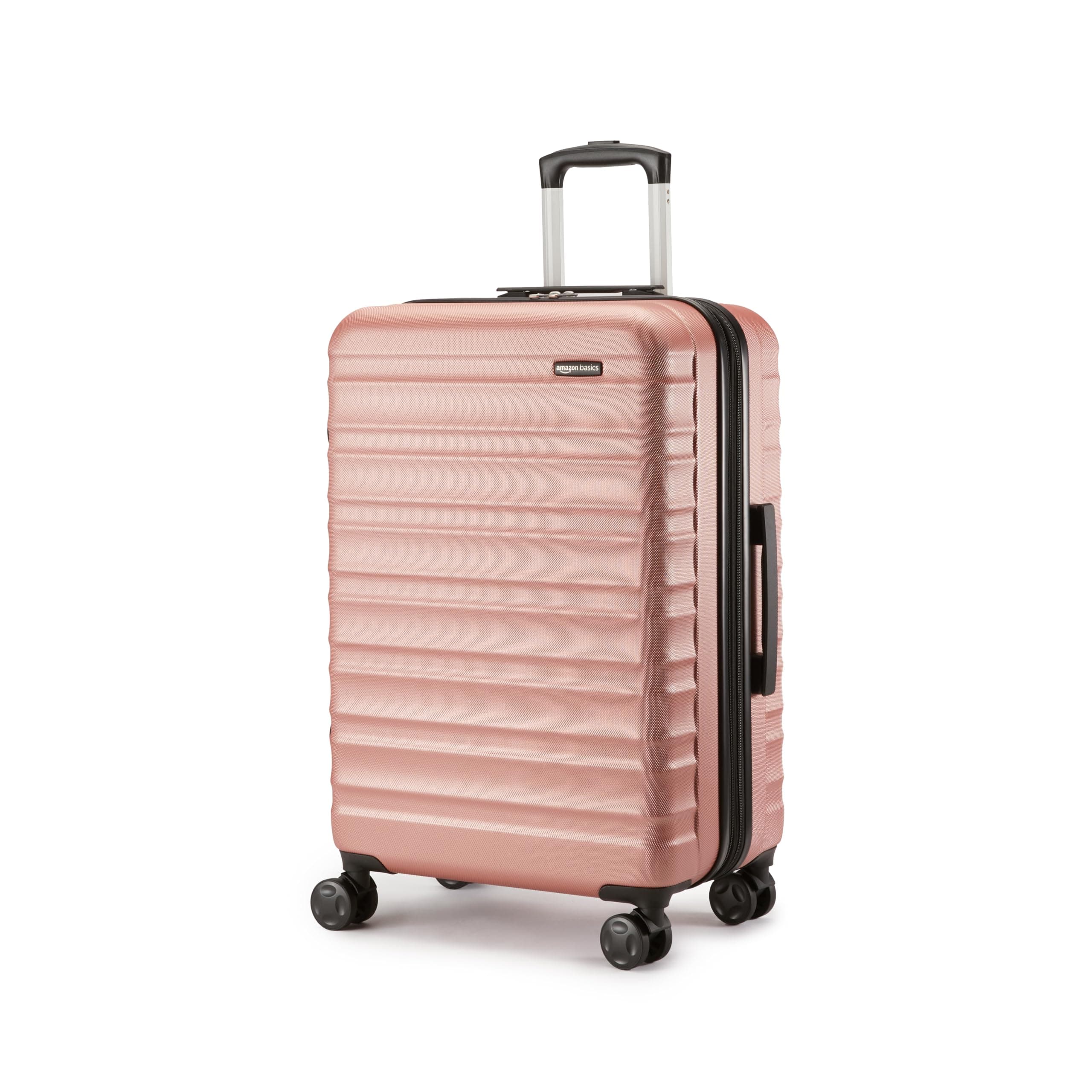 Amazon Basics Maleta Rígida Mediana - Equipaje de Viaje Extensible ABS con 4 Ruedas Dobles Giratorias - Resistente a Arañazos y Ligera - 68 x 45,1 x 28,6cm - Oro Rosa